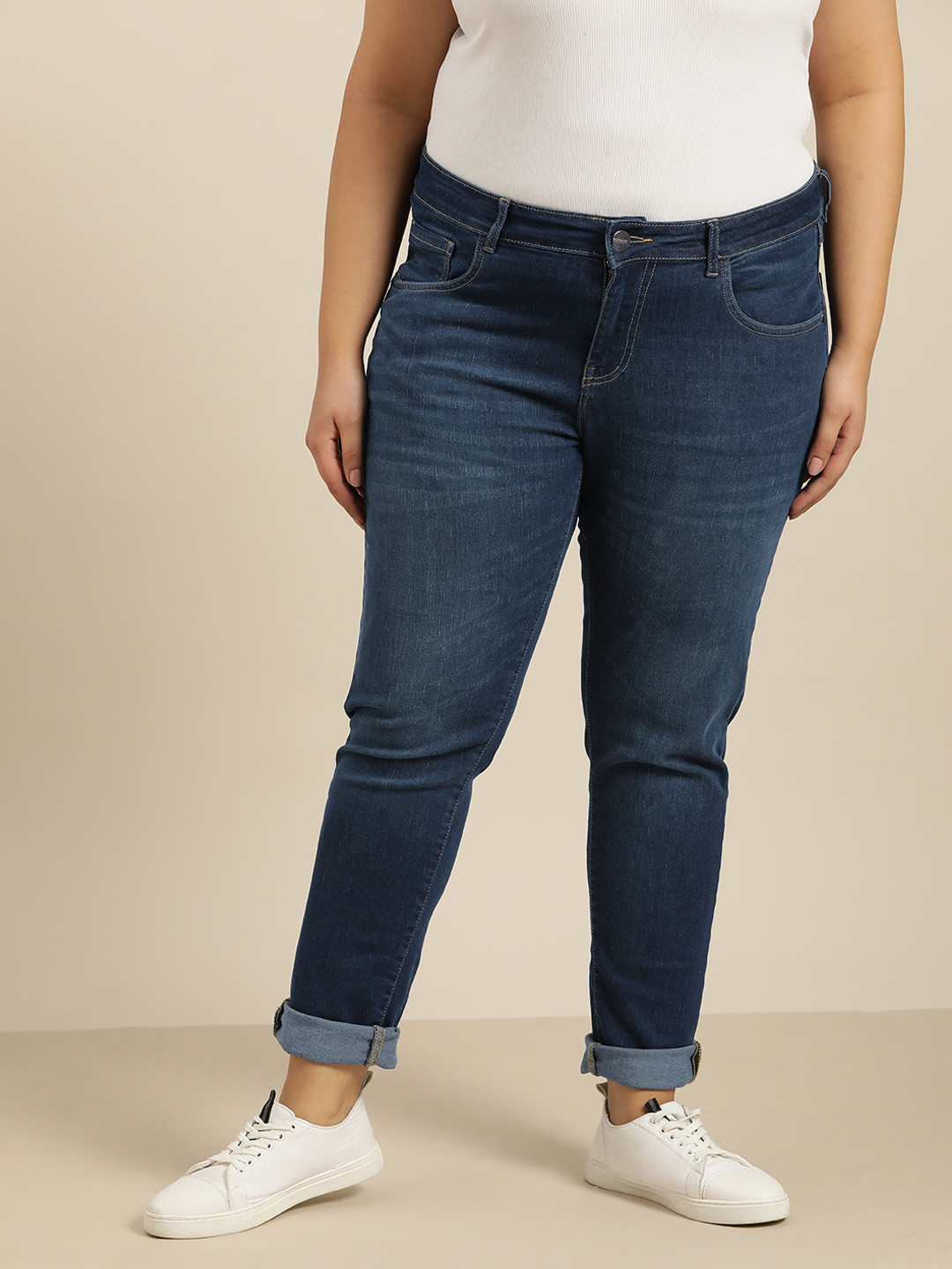 

Sztori Women Plus Size Navy Blue Skinny Fit Light Fade Stretchable Jeans
