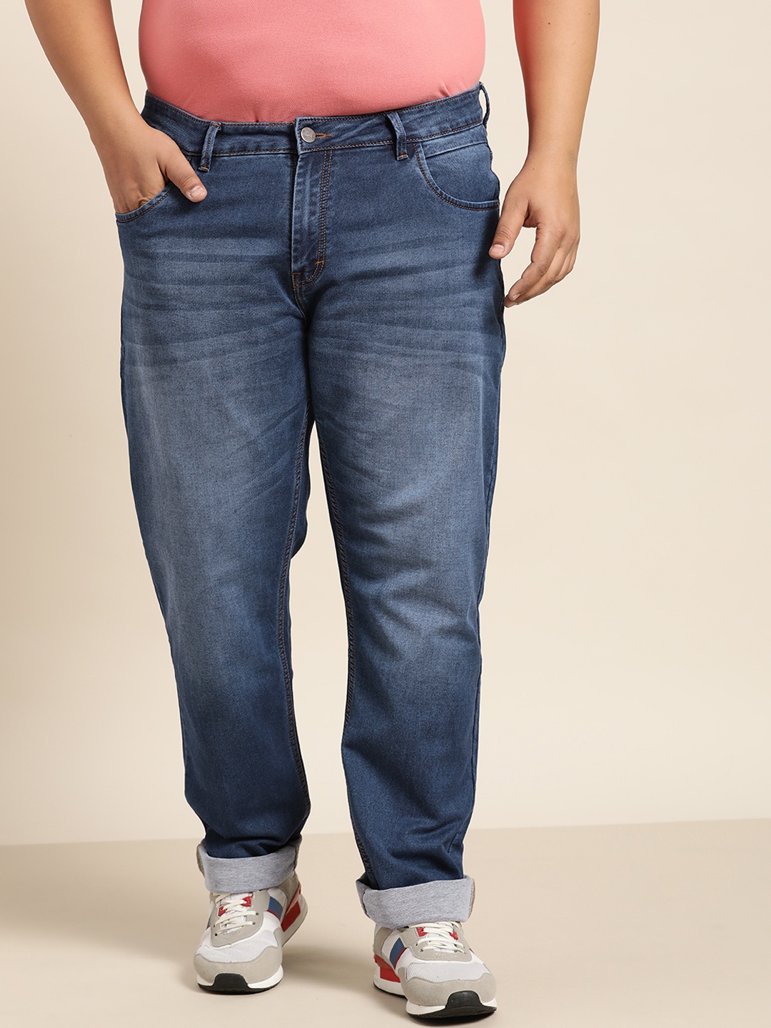 

Sztori Men Plus Size Blue Slim Tapered Fit Light Fade Stretchable Jeans