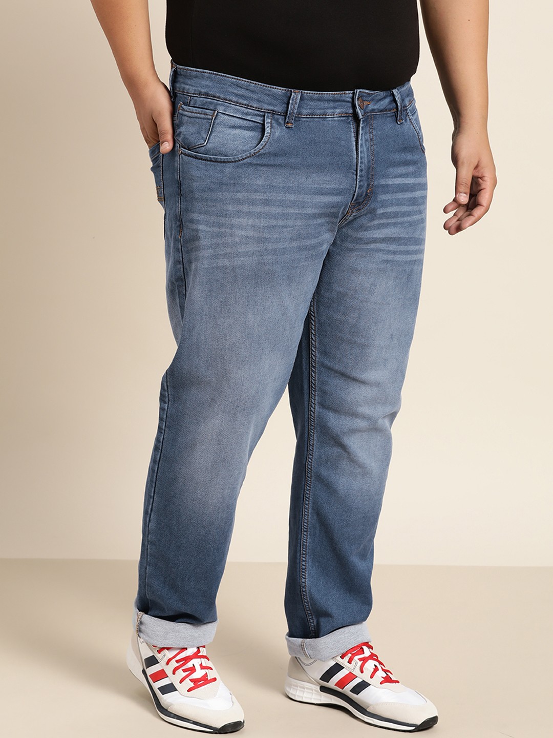 

Sztori Men Plus Size Blue Slim Tapered Fit Light Fade Jeans