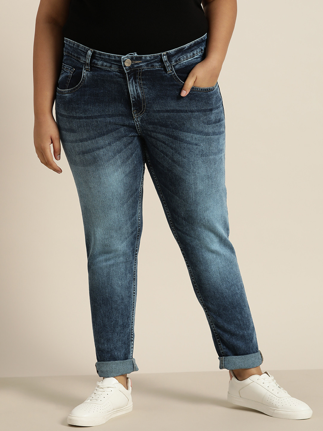 

Sztori Women Plus Size Blue Skinny Fit Heavy Fade Stretchable Jeans