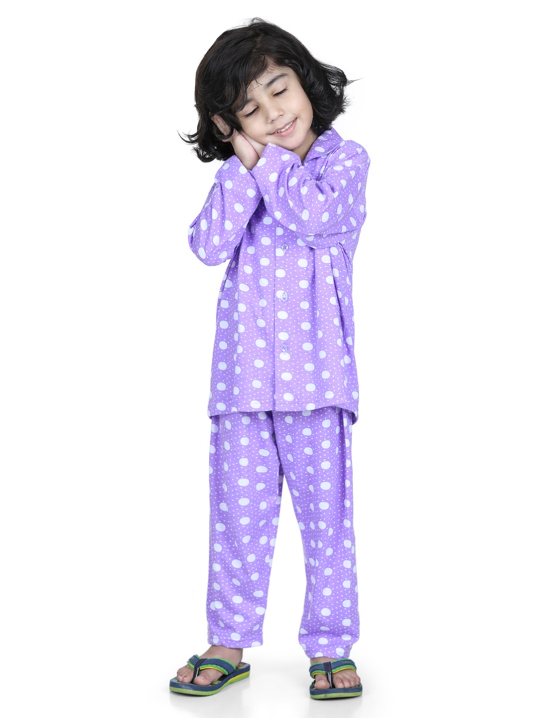 

Aj DEZInES Boys Purple & White Printed Night suit