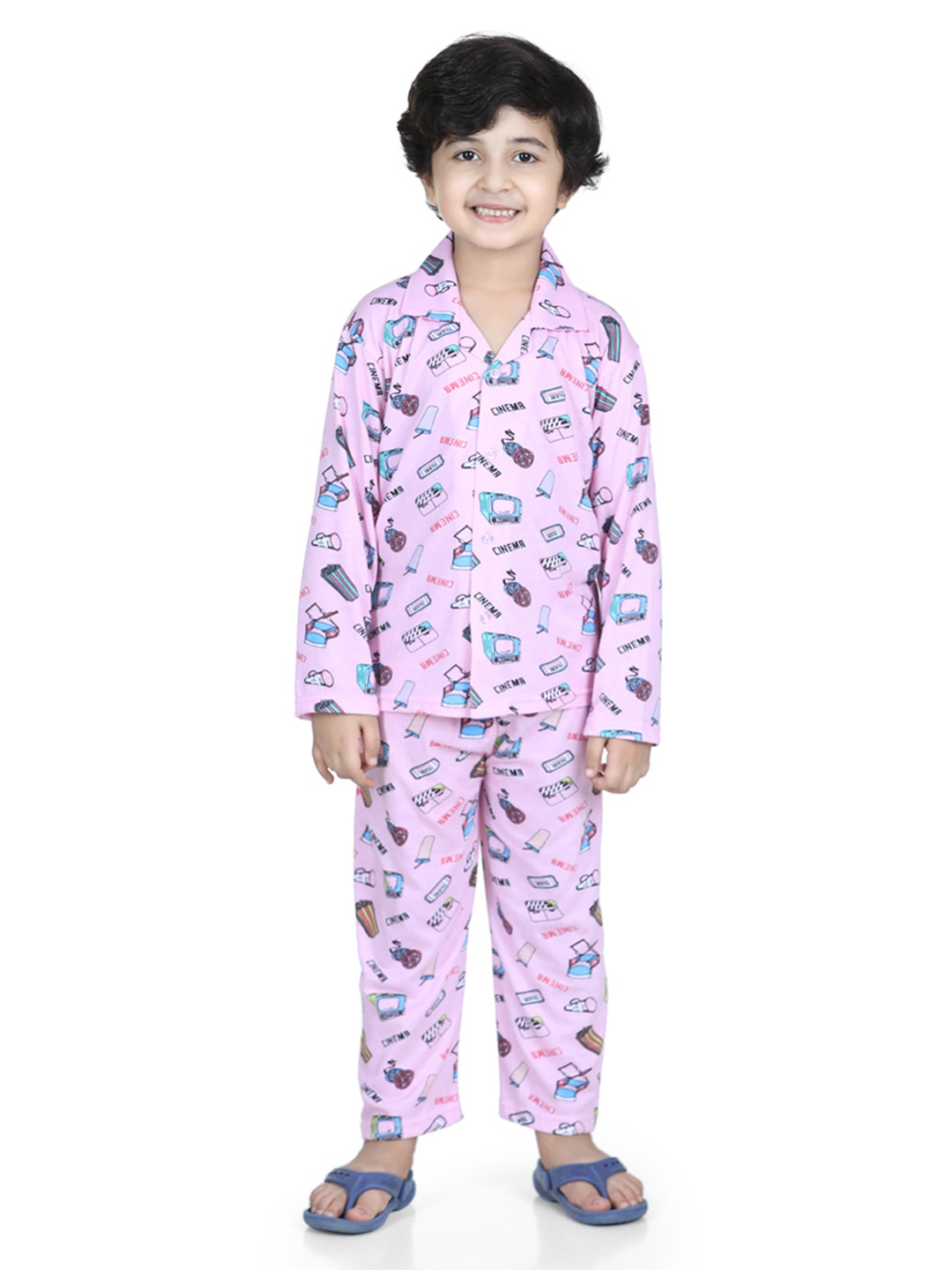 

Aj DEZInES Boys Pink & Blue Printed Night suit