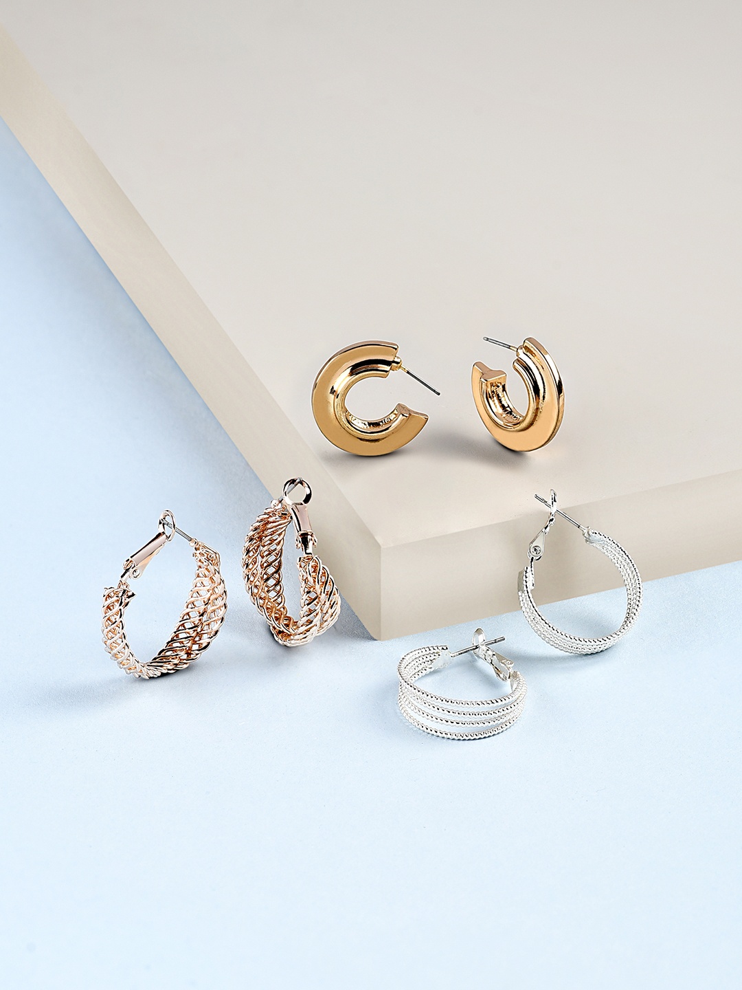 

AMI Set Of 3 Gold-Toned Contemporary Gold-Plated Hoop Earrings