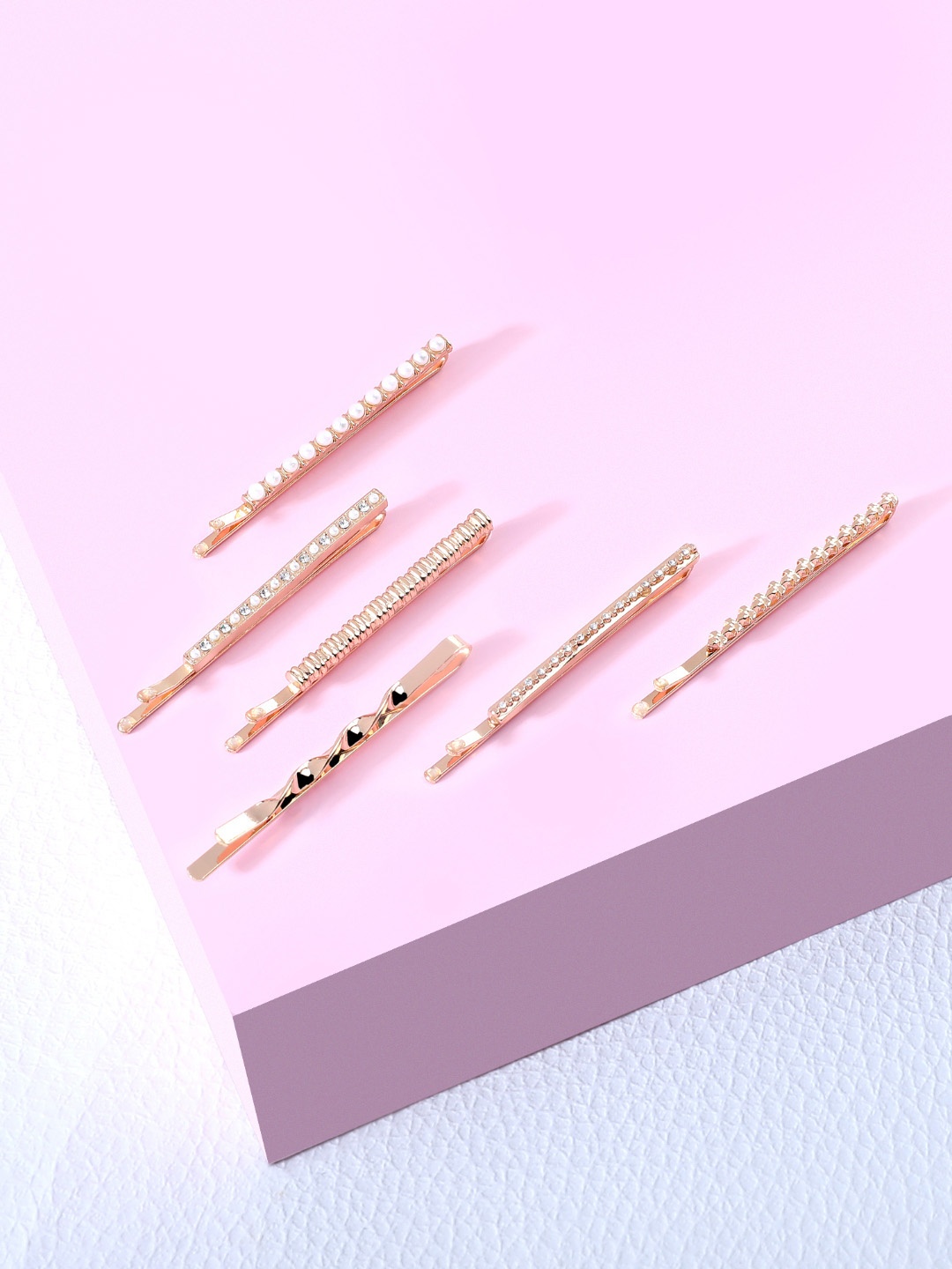 

AMI Women Gold-Toned & White Set of 6 Embellished Bobby Pins