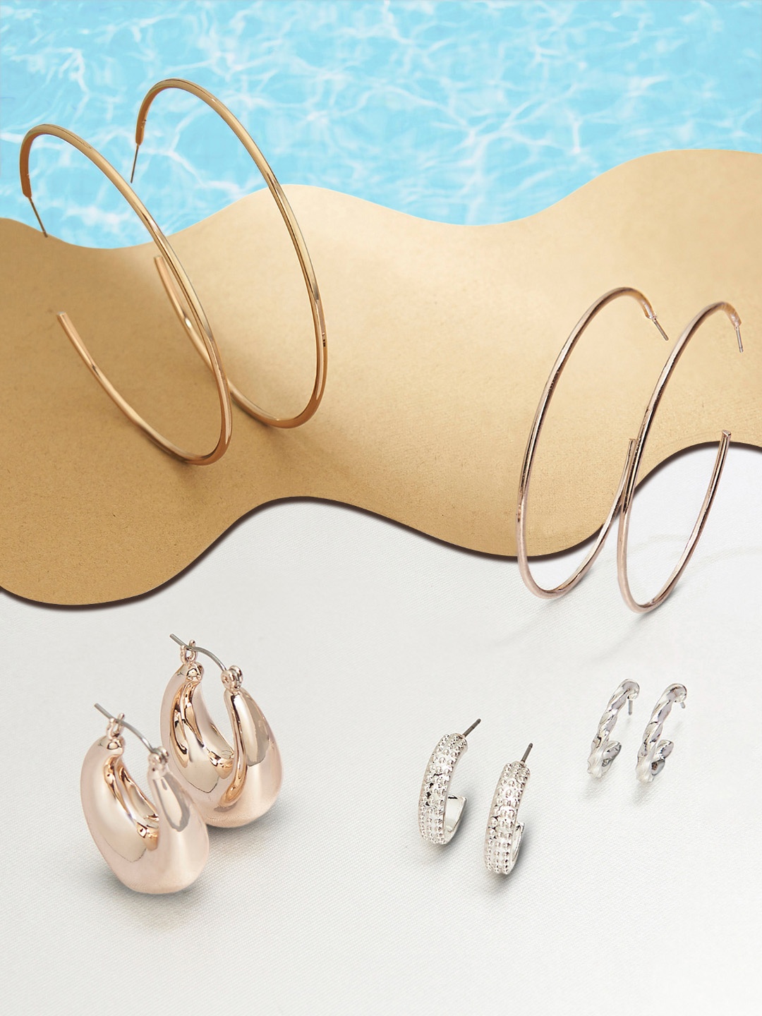 

AMI Set Of 5 Contemporary Hoop & Semi-Hoops Earrings, Gold