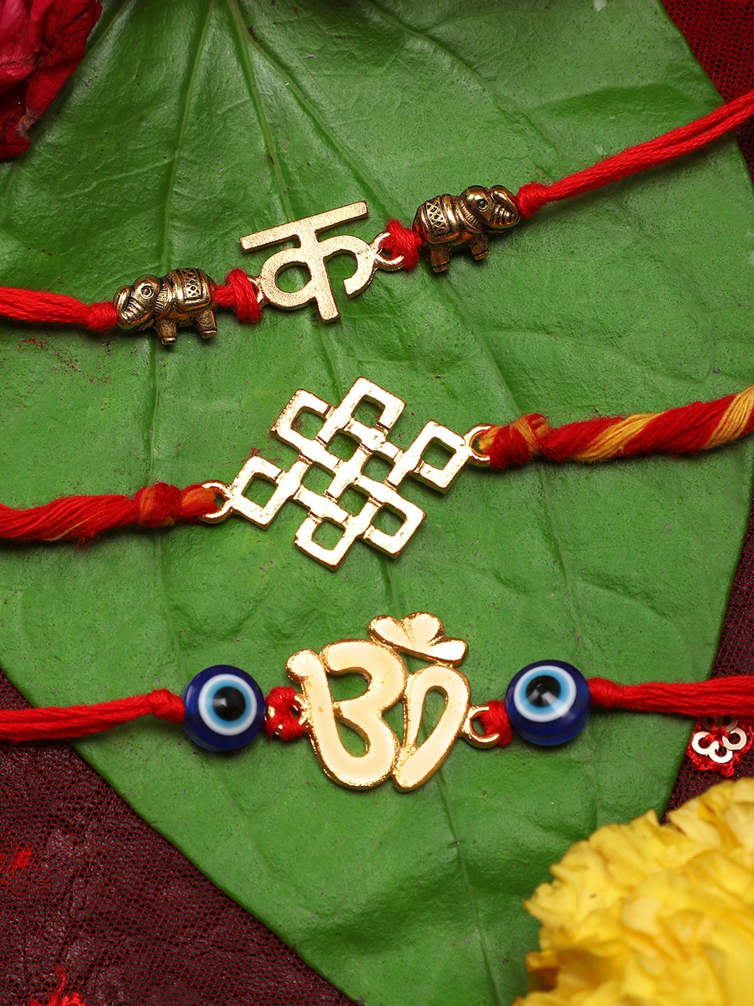 

Yellow Chimes Men Pack of 3 Handmade Rakhi with Roli Chawal & Card, Gold