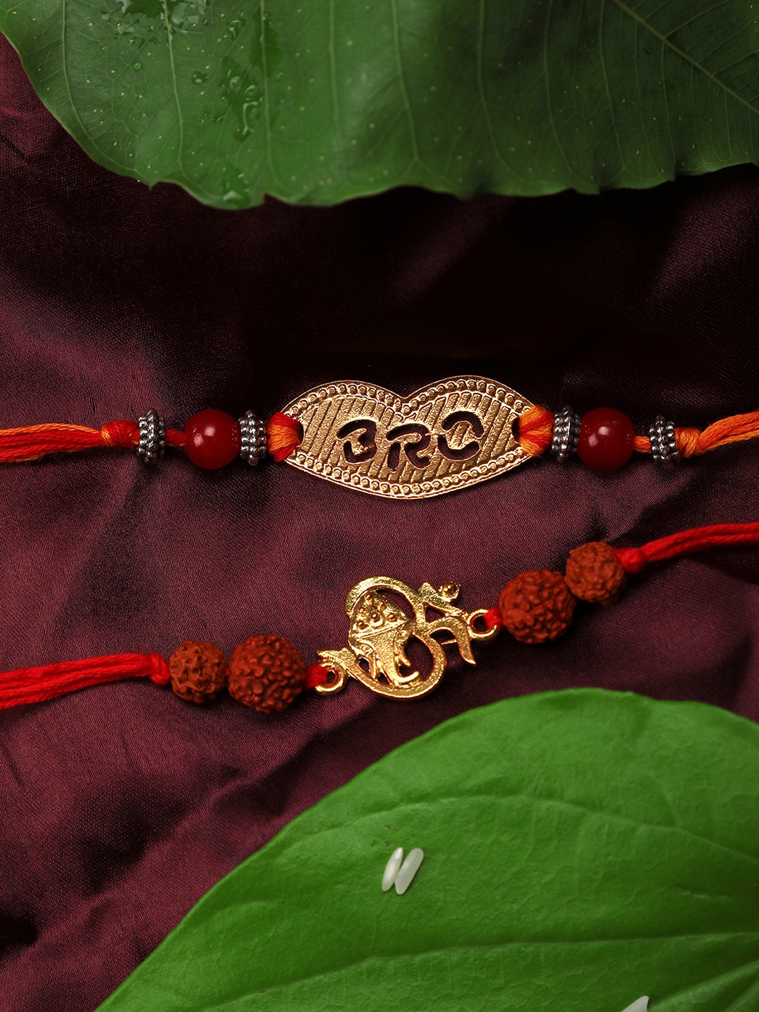 

Yellow Chimes Set of 2 Handmade Rakhi with Roli Chawal & Card, Gold