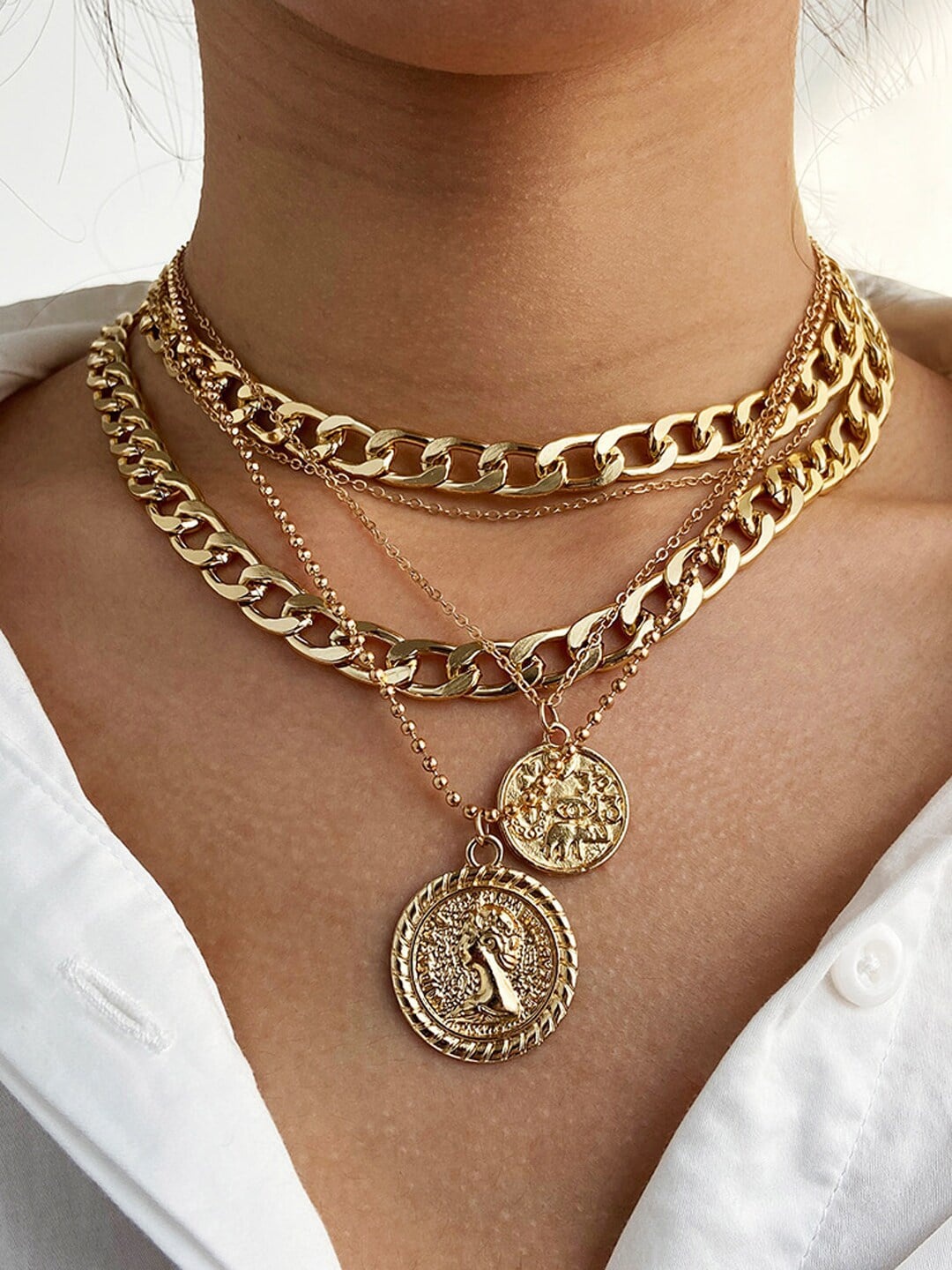

Shining Diva Fashion Gold-Toned Gold-Plated Layered Chain