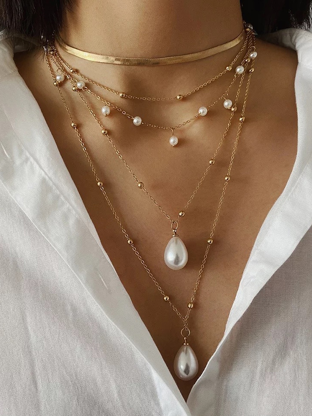 

Shining Diva Fashion Gold-Toned White Gold-Plated Layered Necklace