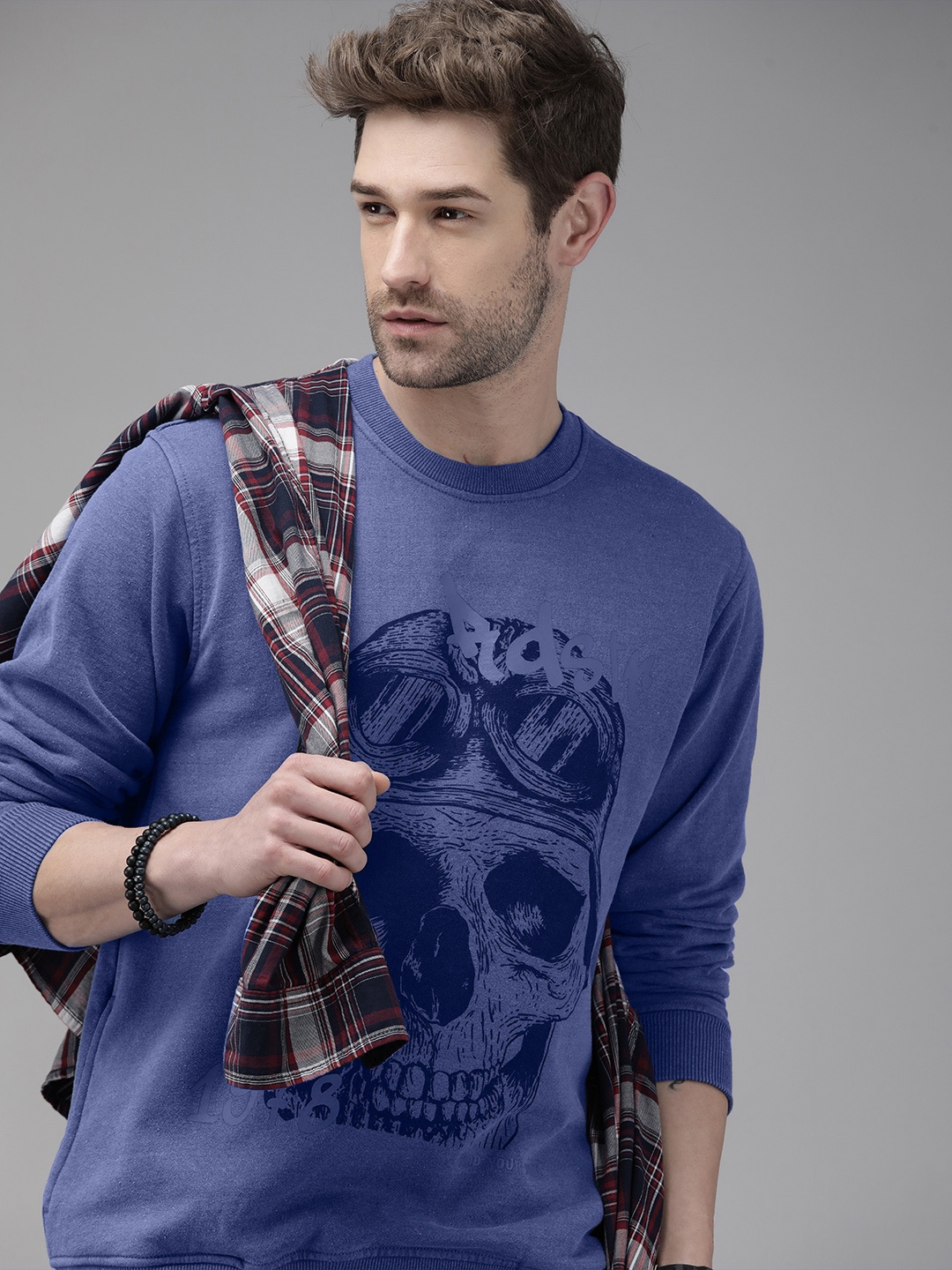 

Roadster Men Twilight Blue Graphic Printed Round-Neck Pullover Sweatshirt