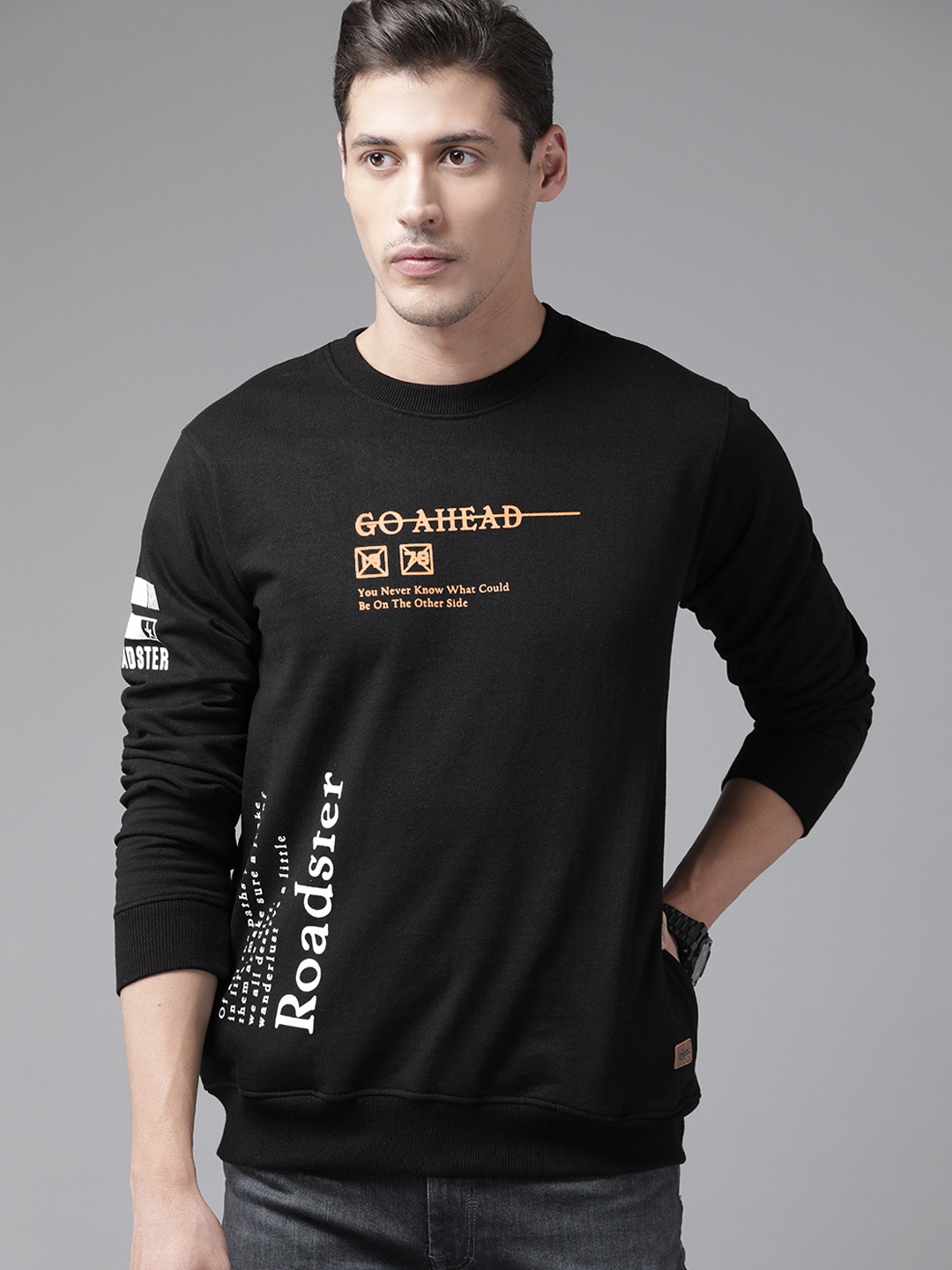 

Roadster Men Black Typographical Printed Sweatshirt