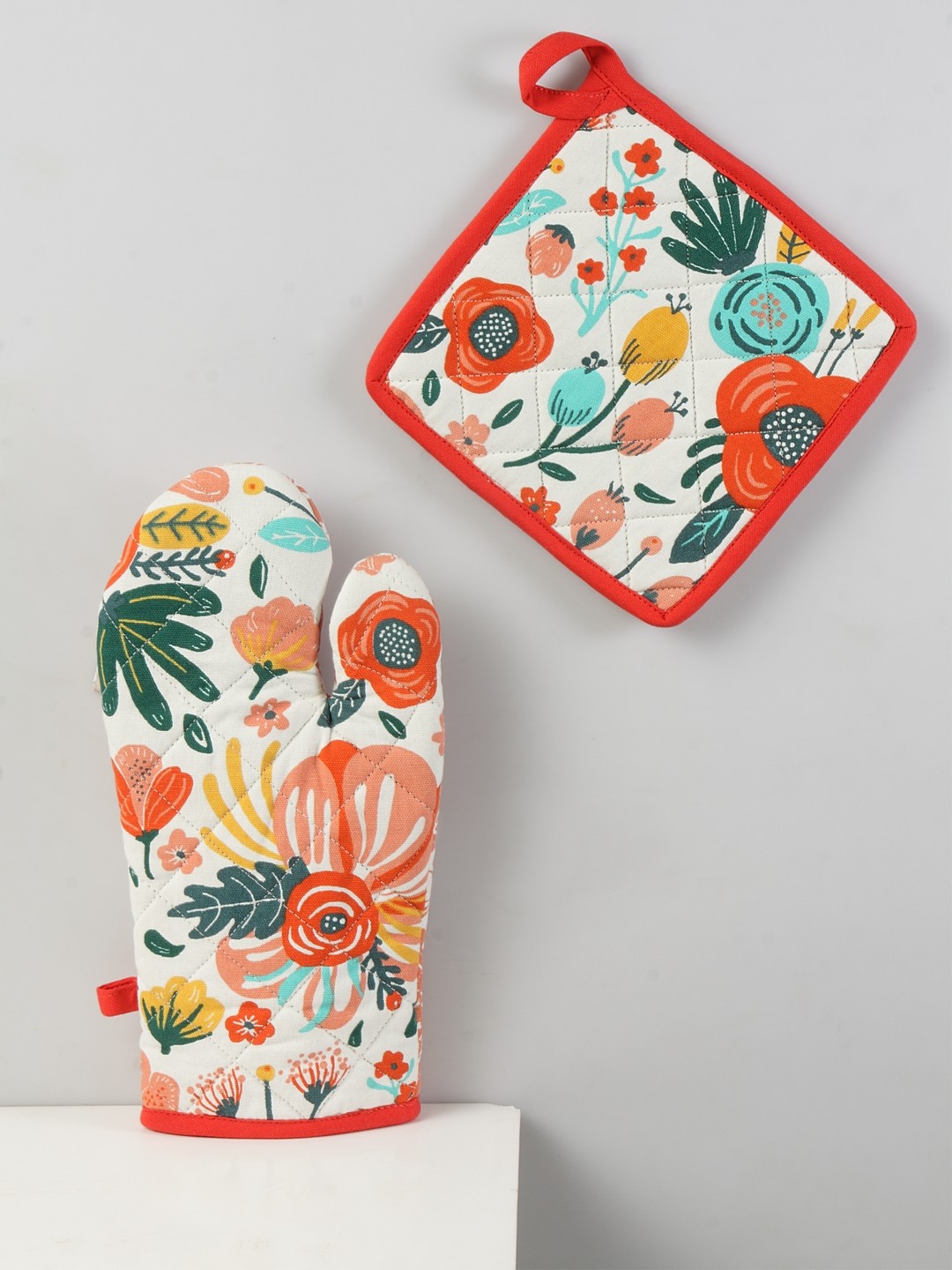 

BLANC9 Botanic Garden Multicolored Printed Reversible Oven Mitt & Pot Holder, Multi