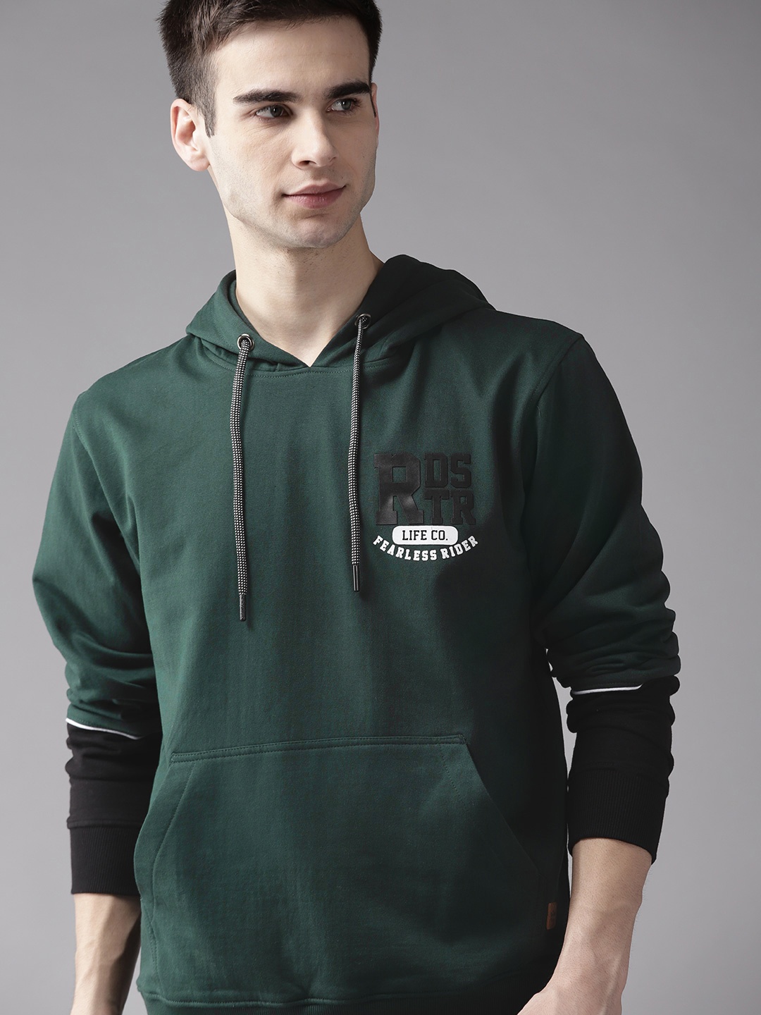 

Roadster Men Teal Green Hooded Sweatshirt