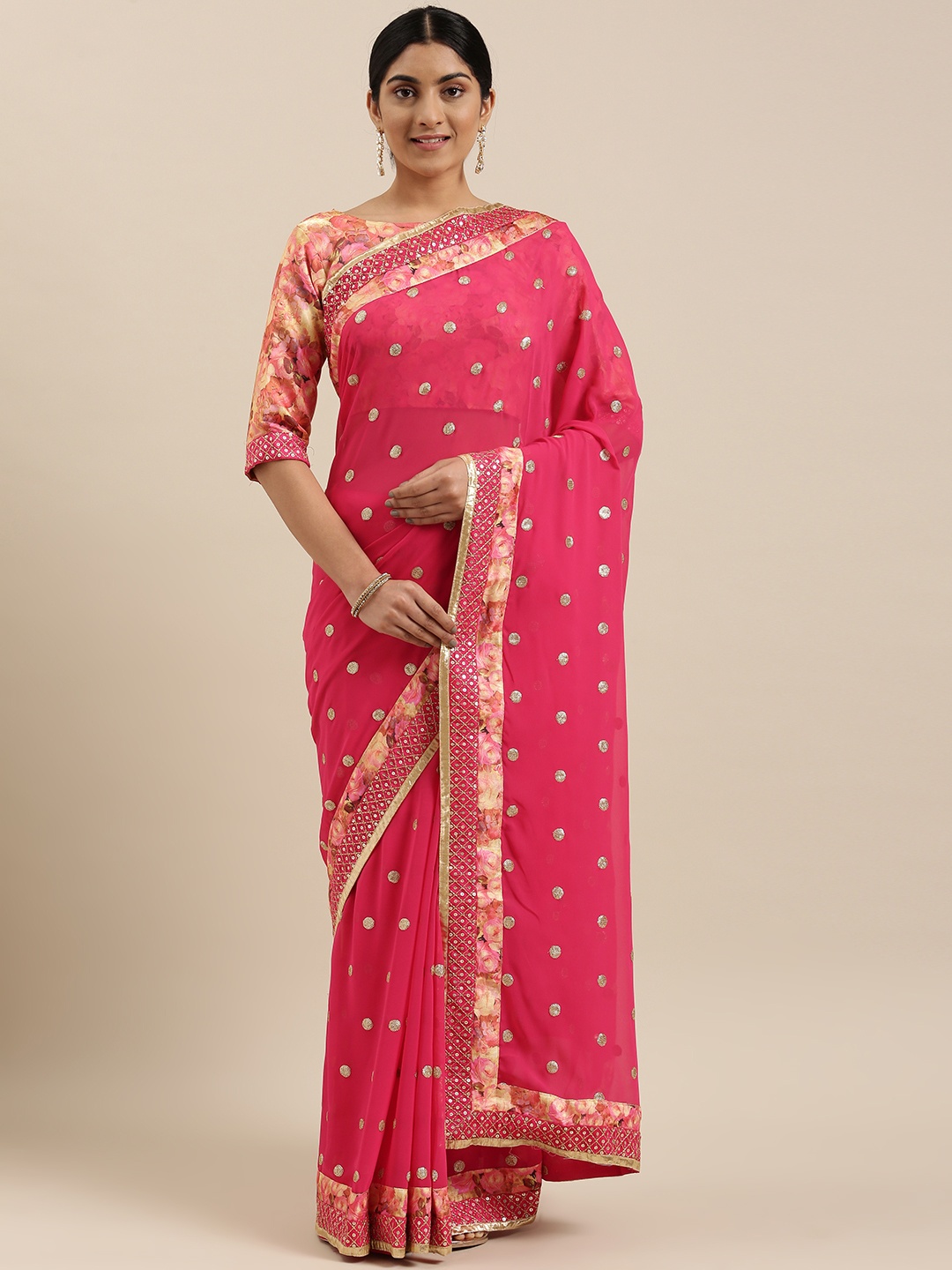 

RedRound Pink Sequinned Saree