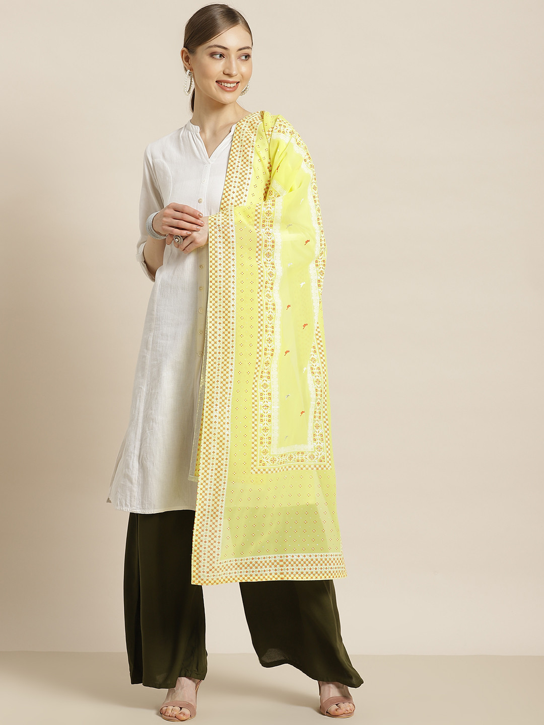 

Juniper Yellow & Red Ethnic Motifs Printed Dupatta