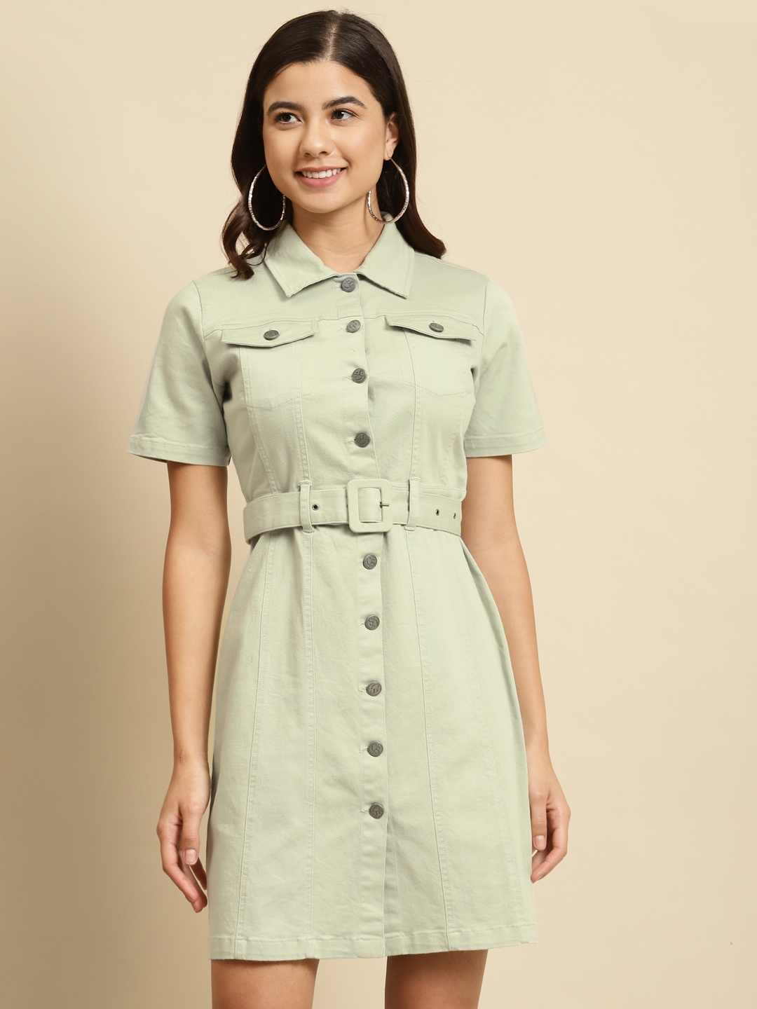 

COVER STORY Women Green Solid Shirt Dress