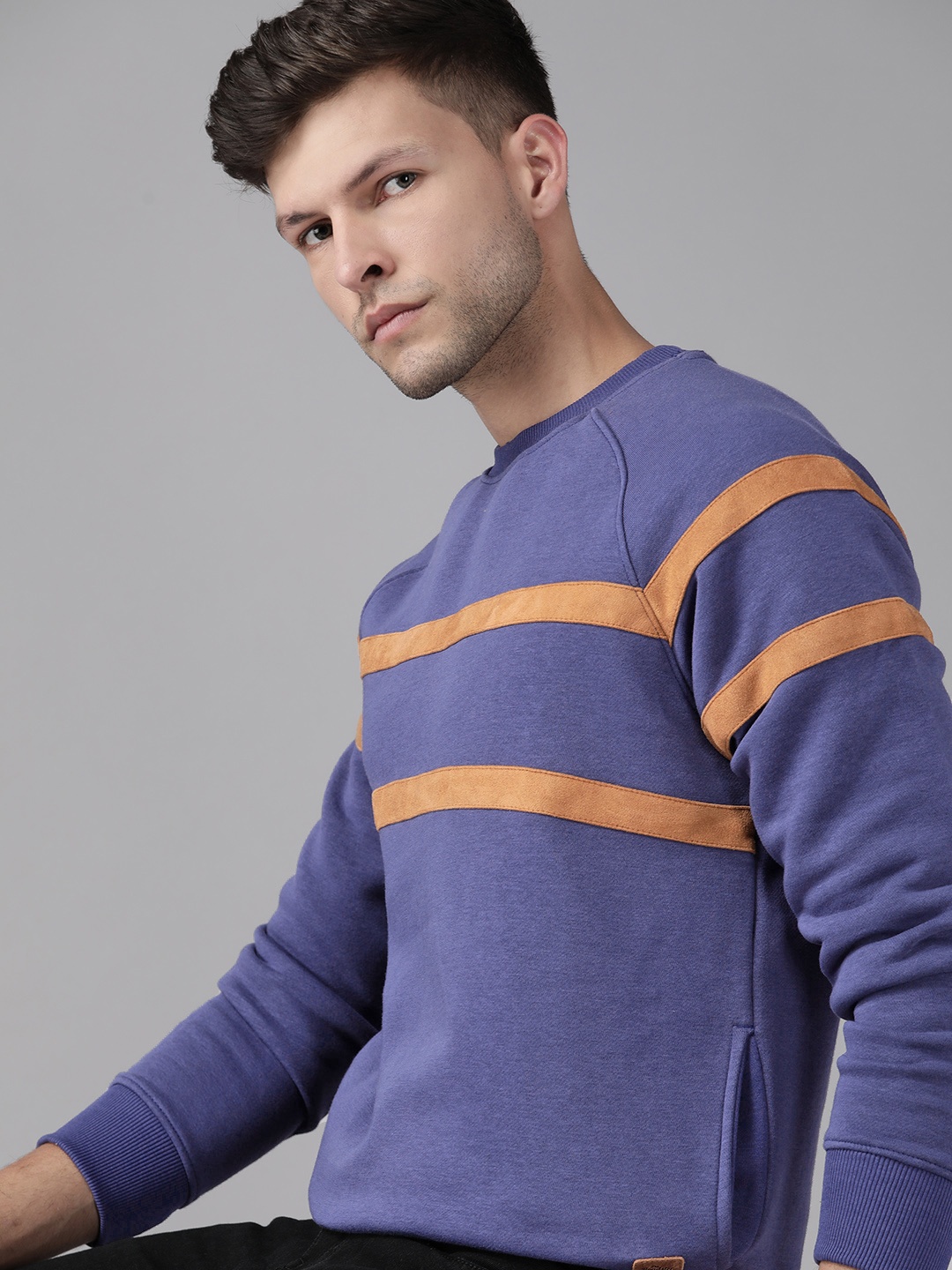

Roadster Men Navy Blue Striped Sweatshirt