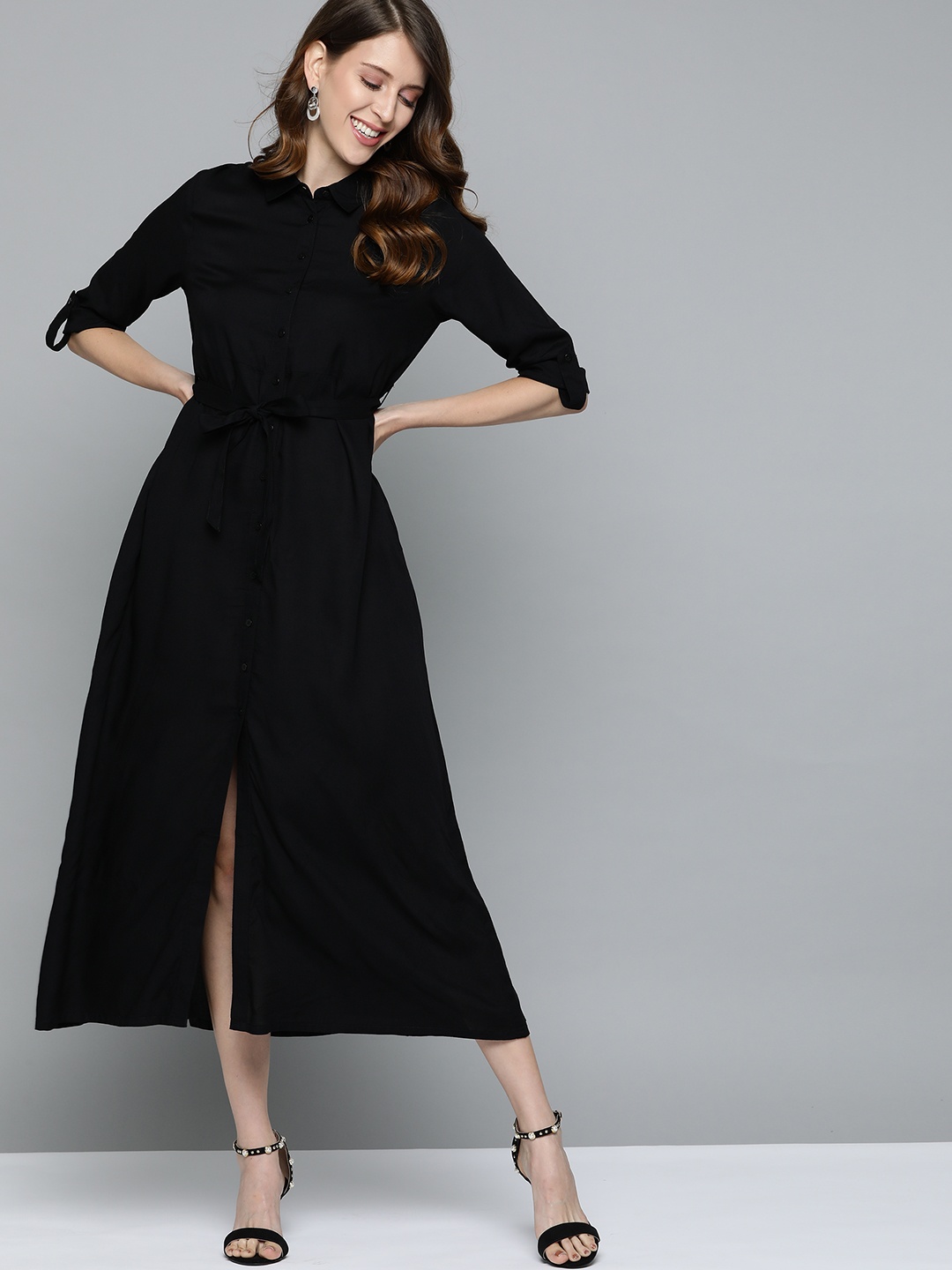 

HERE&NOW Black Shirt Midi Dress, Na