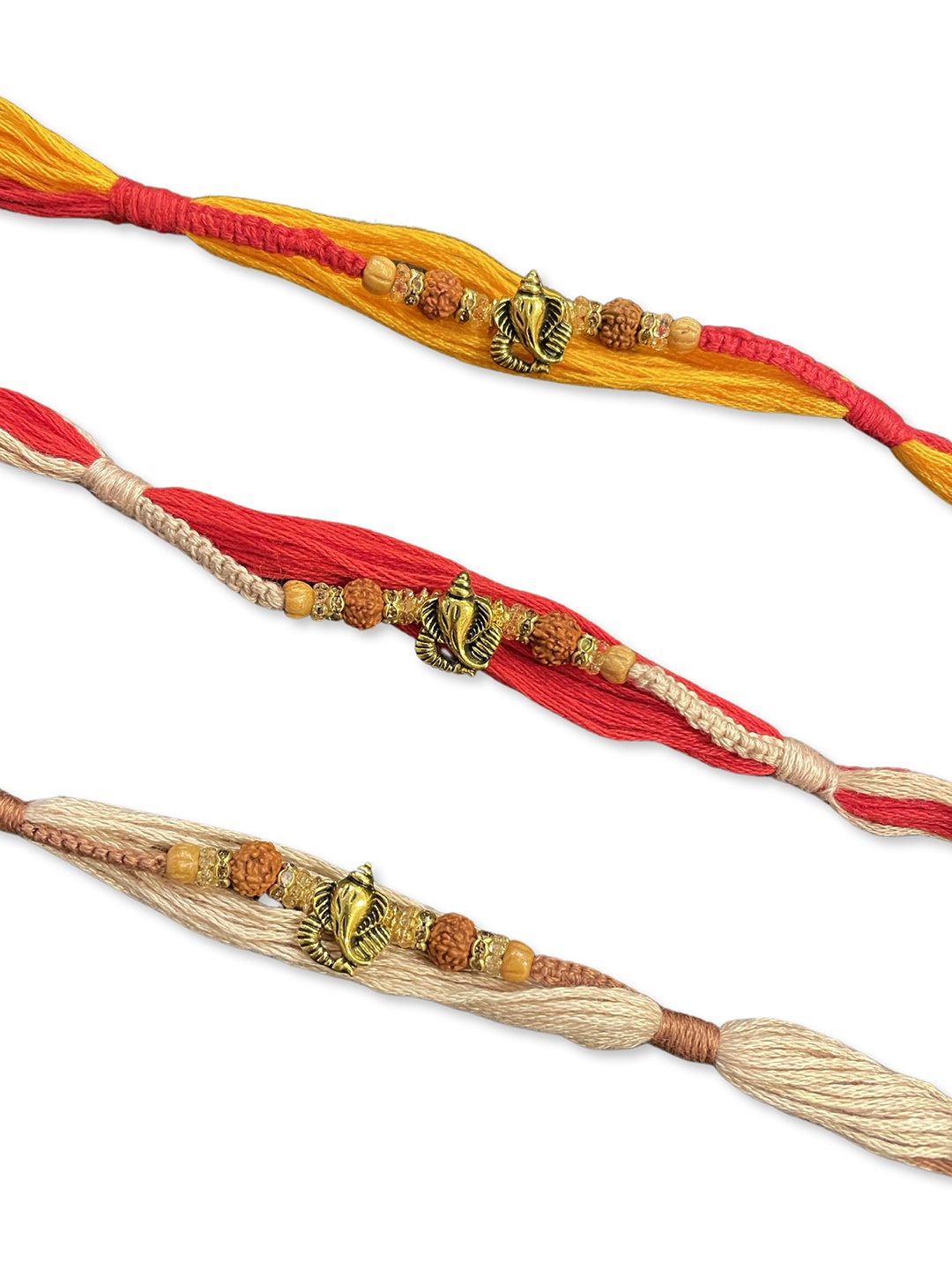 

Digital Dress Room Pack Of 3 Ganesh Ji Pendant/Rudhraksha Mauli Rakhis, Orange