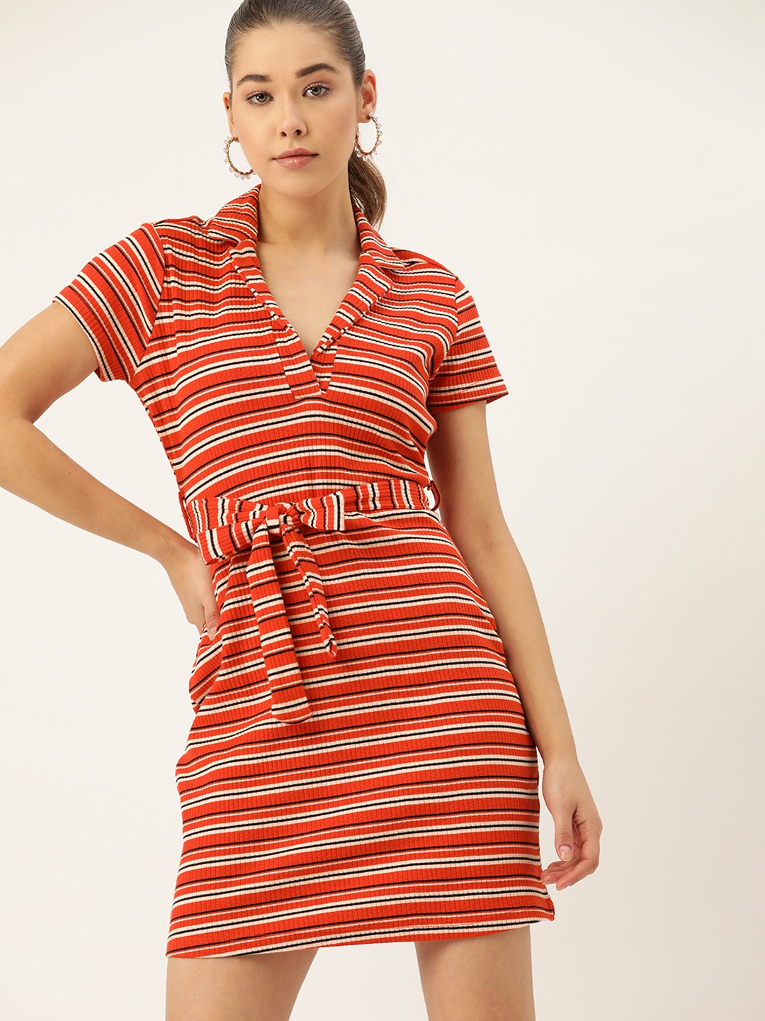 DressBerry Coral & White Striped T-shirt Dress