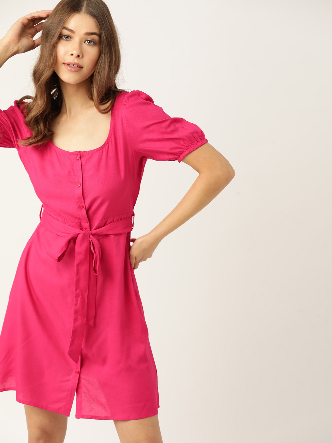 

DressBerry Women Fuchsia Pink A-Line Dress With a Belt