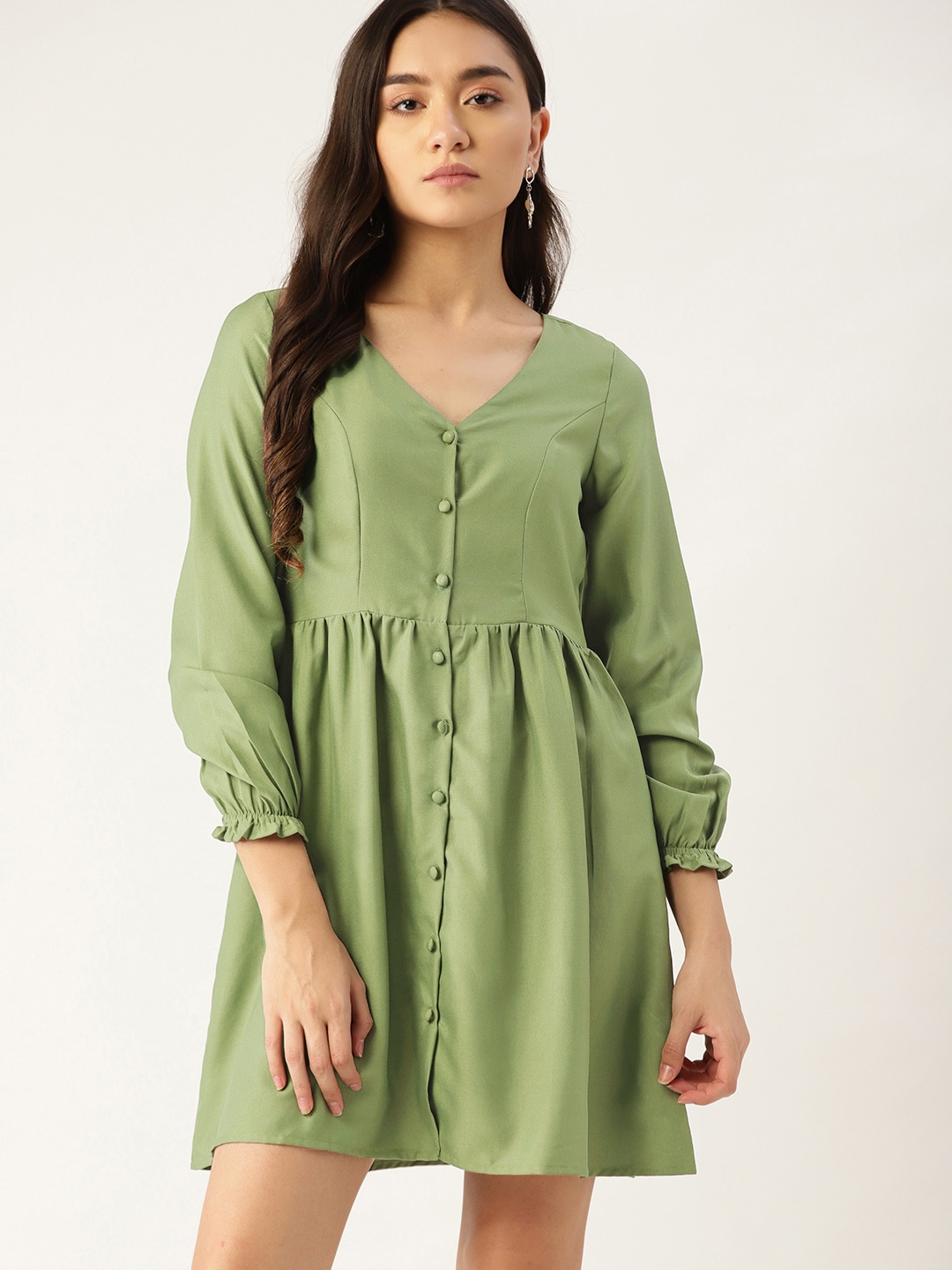 

DressBerry Pistachio Green Solid Fit & Flare Dress