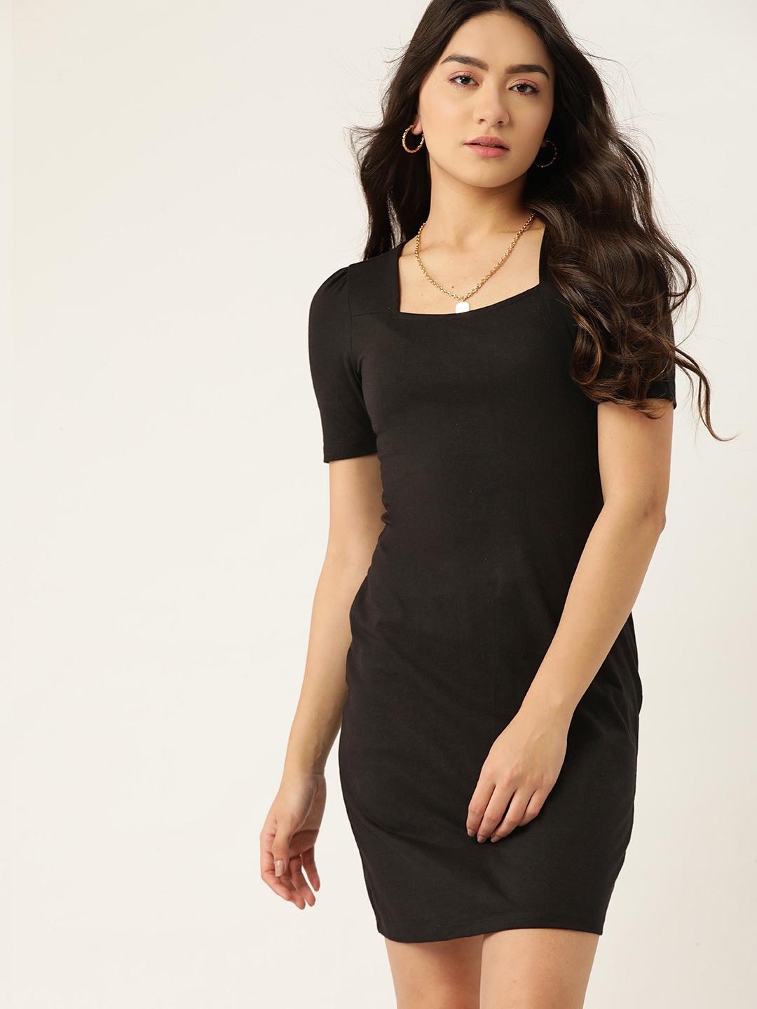 

DressBerry Black Solid Square Neck Sheath Dress
