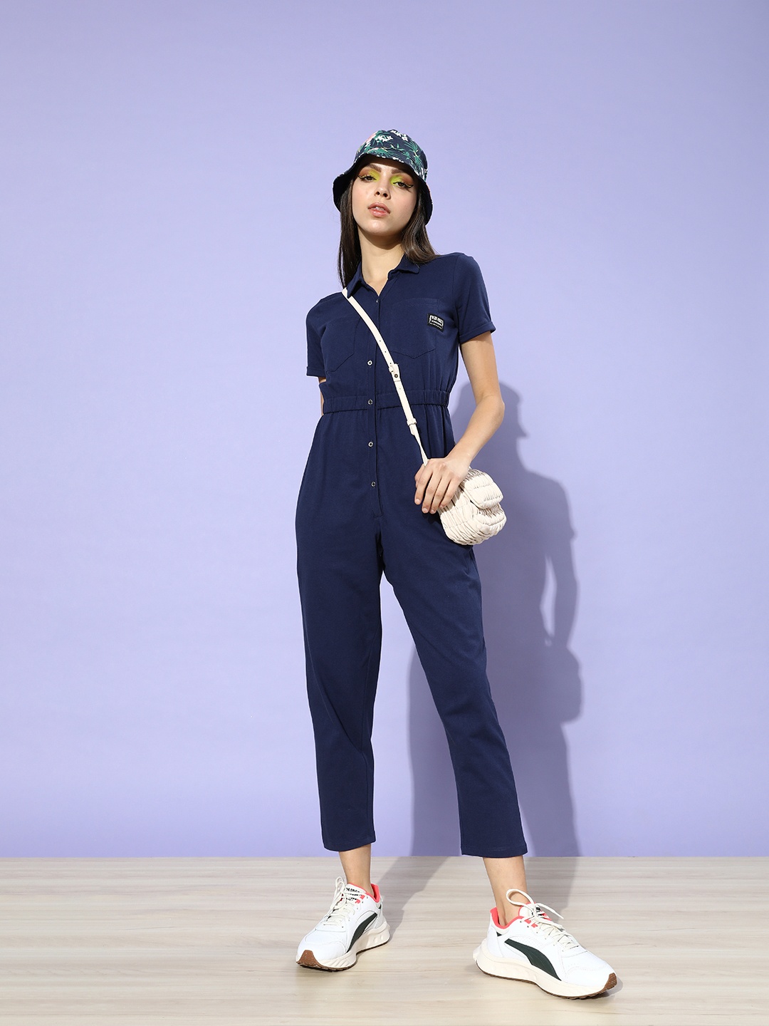 

DressBerry Women Deep Navy Blue Solid Sustainable & Recycled Boiler Jumpsuit