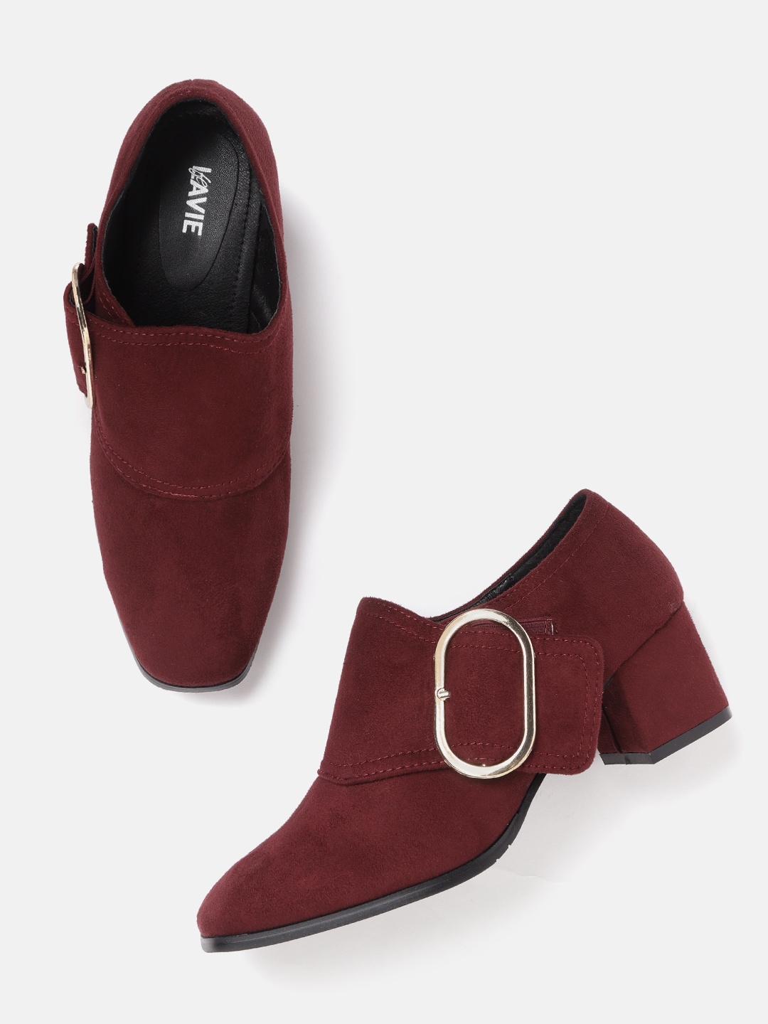 

Lavie Women Maroon Solid Suede Finish Pumps with Buckle Detail