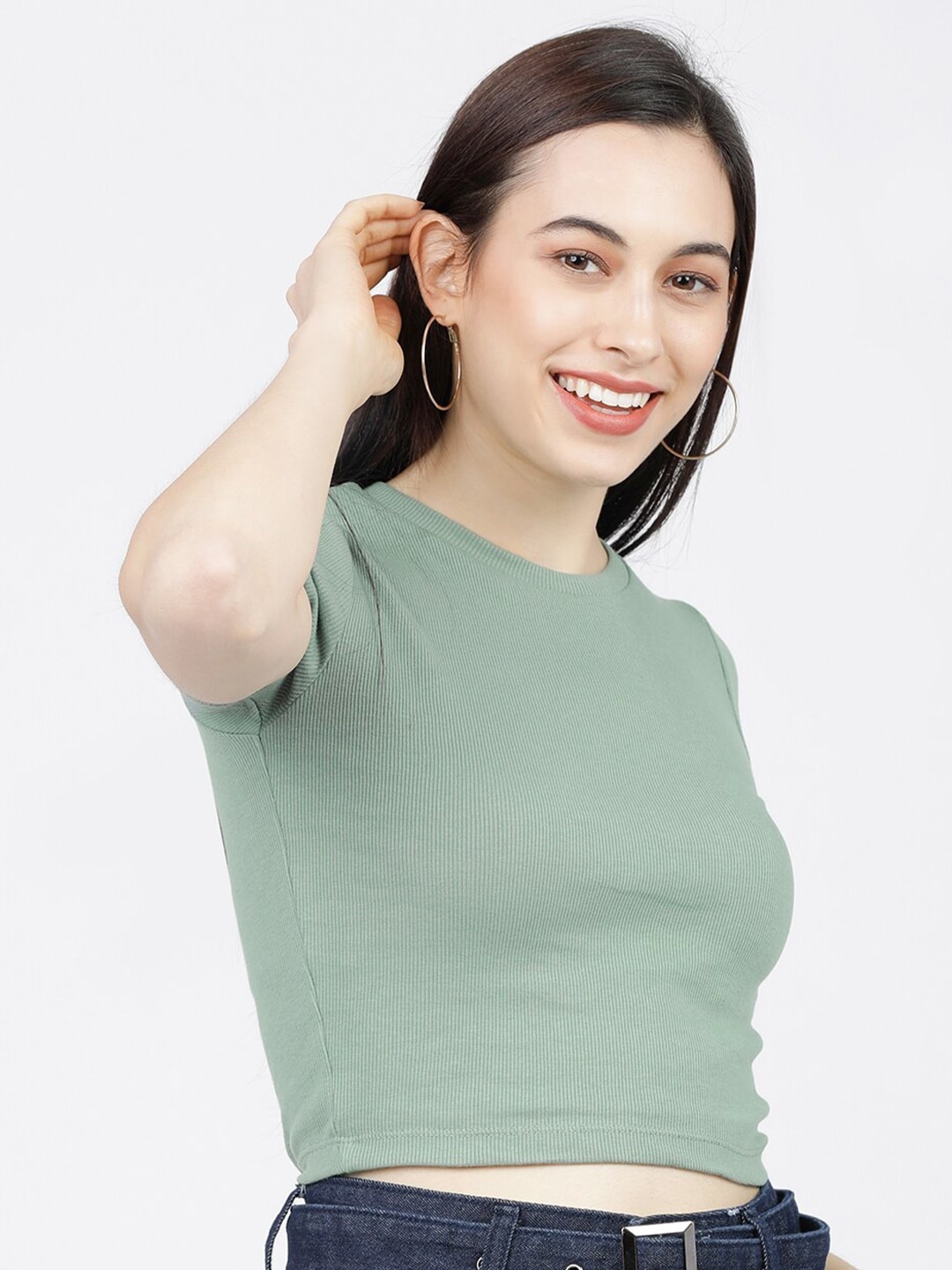 

Tokyo Talkies Women Green Regular Crop Top