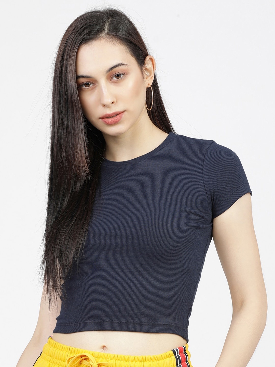 

Tokyo Talkies Women Navy Blue Regular Crop Top