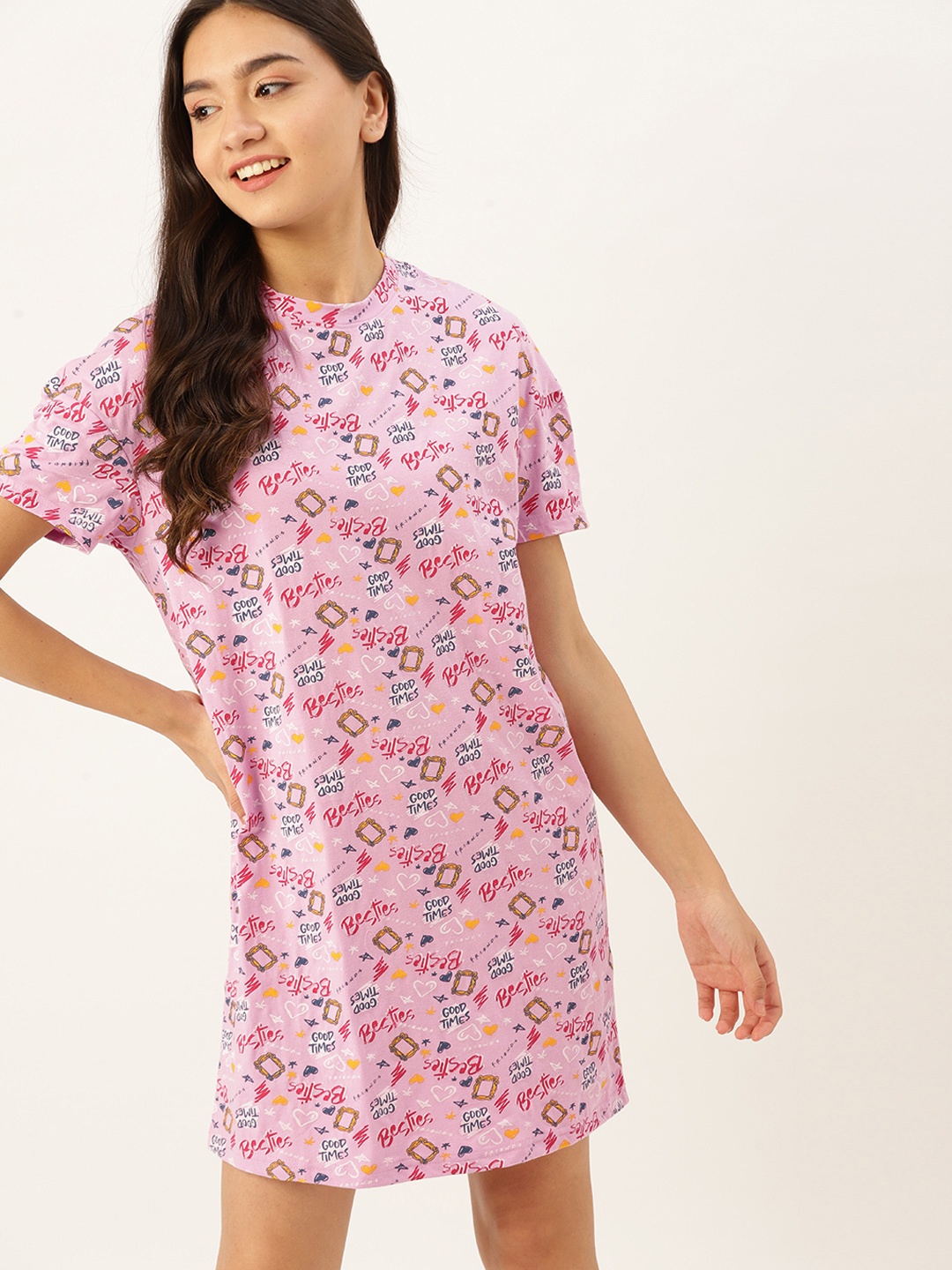 

FRIENDS by DressBerry Pink Printed T-Shirt Nightdress