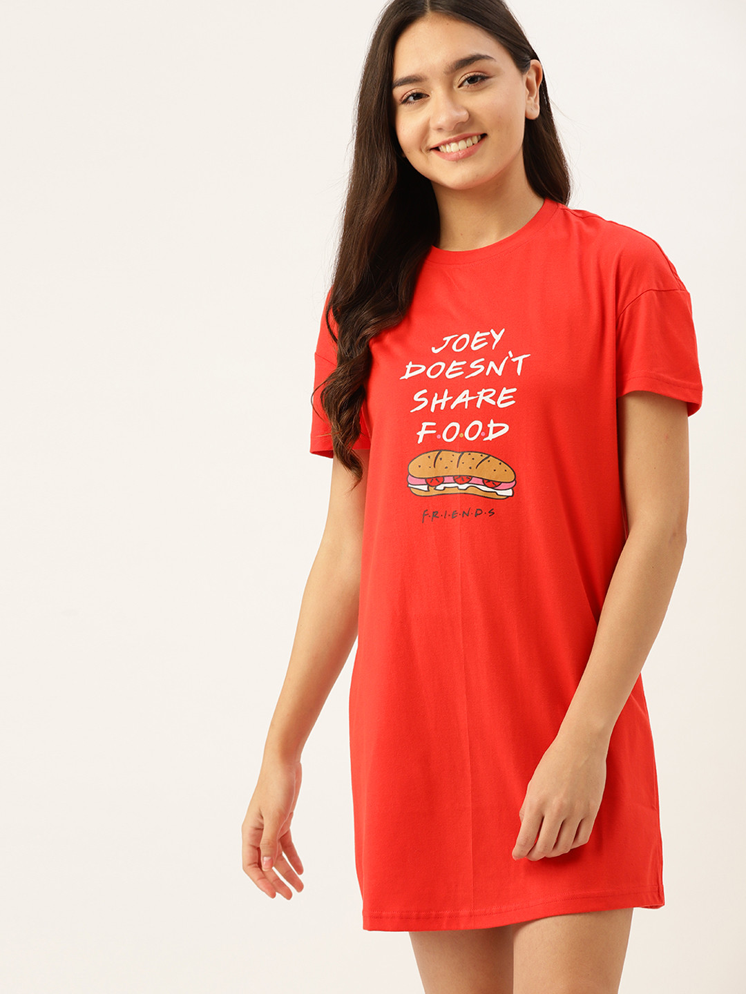 

FRIENDS by DressBerry Red Printed T-Shirt Nightdress