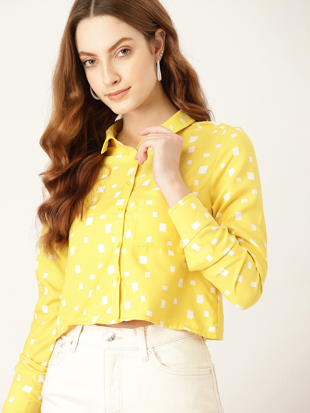 

DressBerry Women Yellow Opaque Printed Casual Shirt