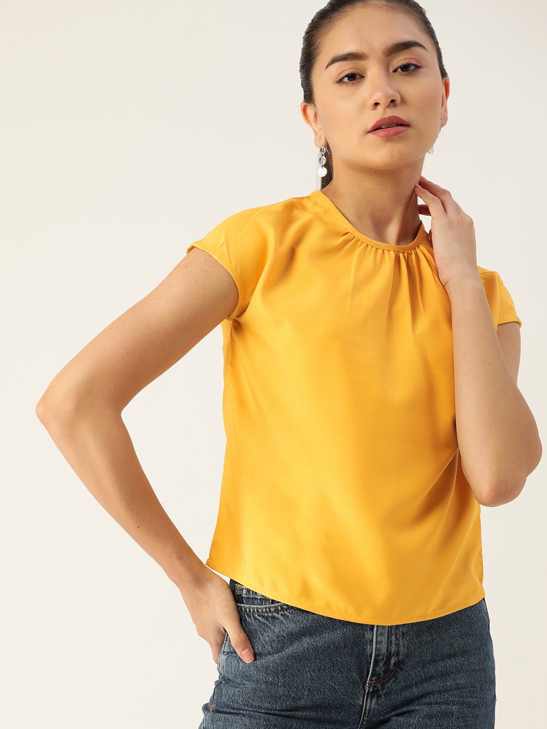 

DressBerry Mustard Yellow Extended Sleeves Regular Top
