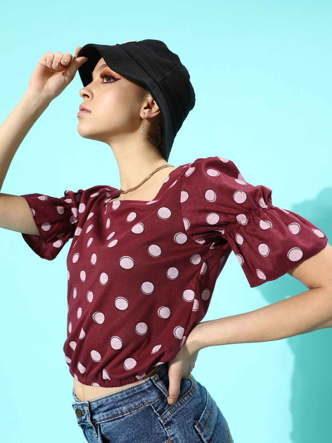 

DressBerry Women Gorgeous Red Polka-Dotted Top