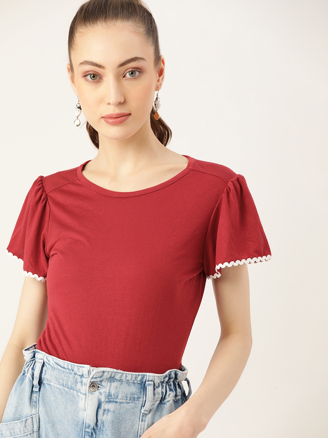 

DressBerry Maroon Solid Regular Top