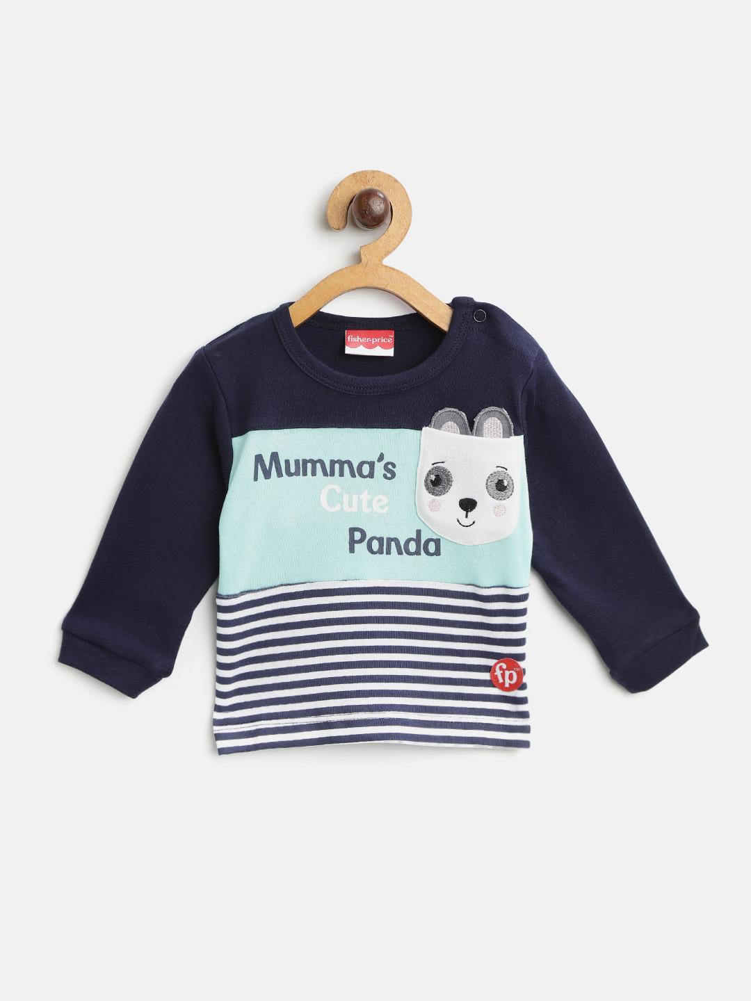 

Fisher Price X Moms Love Infant Boys Navy Blue White Striped Pure Cotton T-shirt