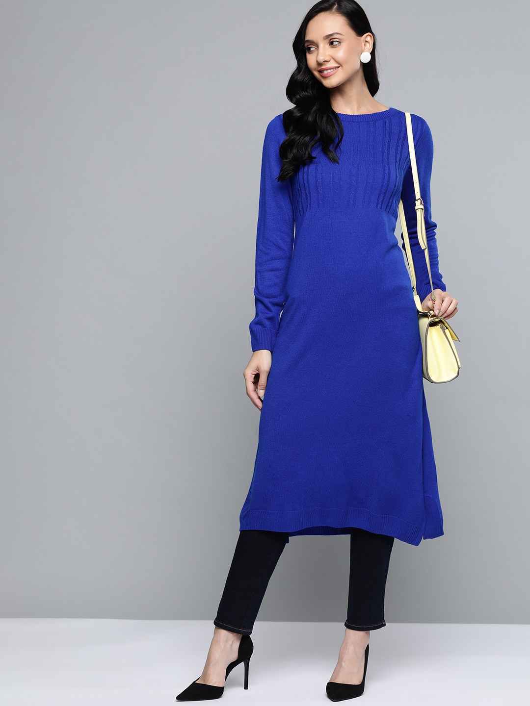 

HERE&NOW Women Blue Yoke Design Acrylic Winter Kurta