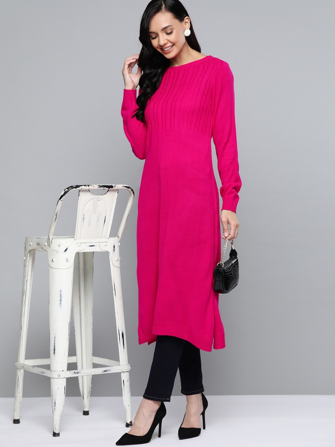 

HERE&NOW Women Pink Yoke Design Acrylic Winter Kurta