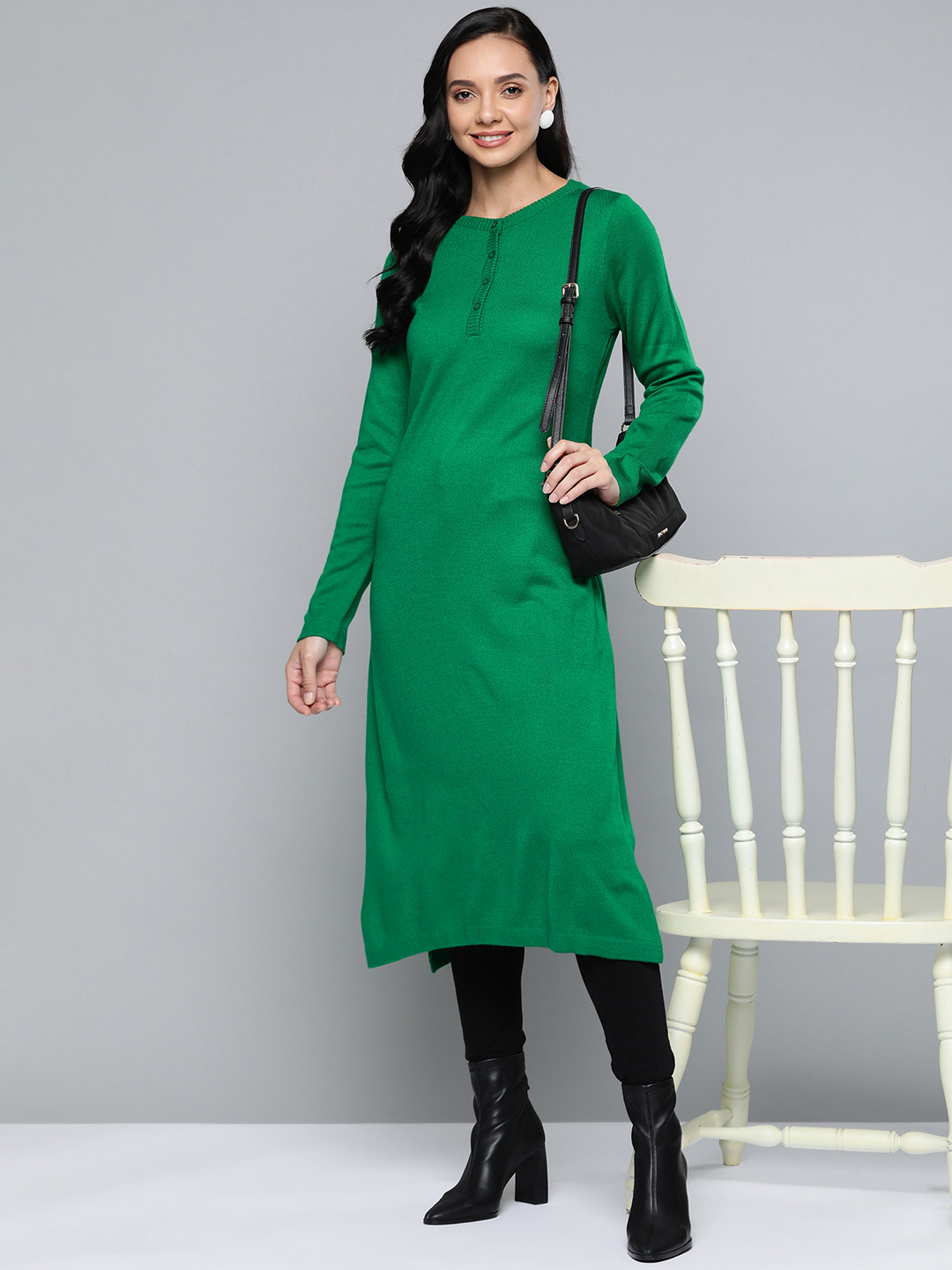 

HERE&NOW Women Green Acrylic Winter Kurta