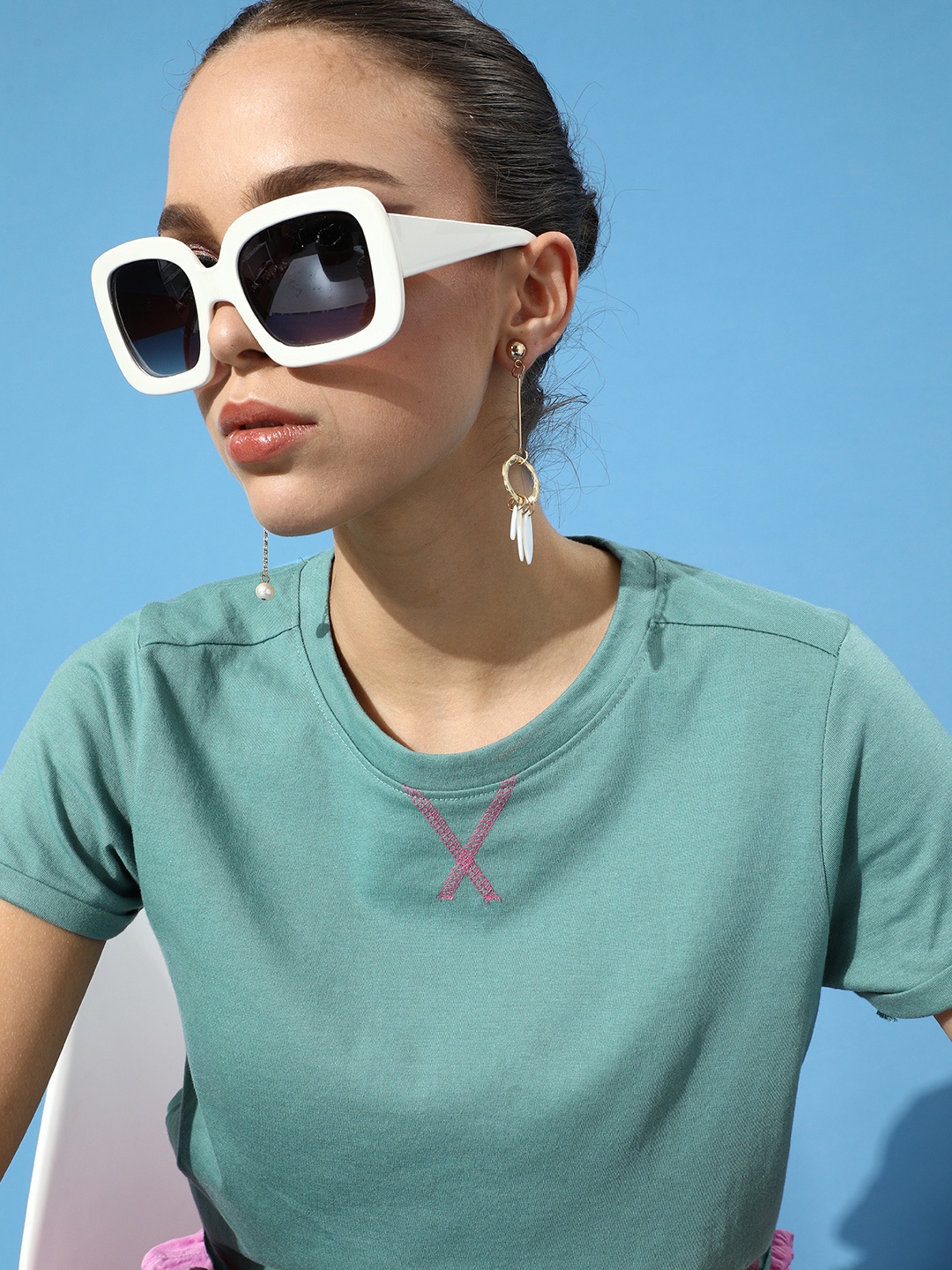 

DressBerry Women Green Solid Crop Sustainable & Recycled T-shirt