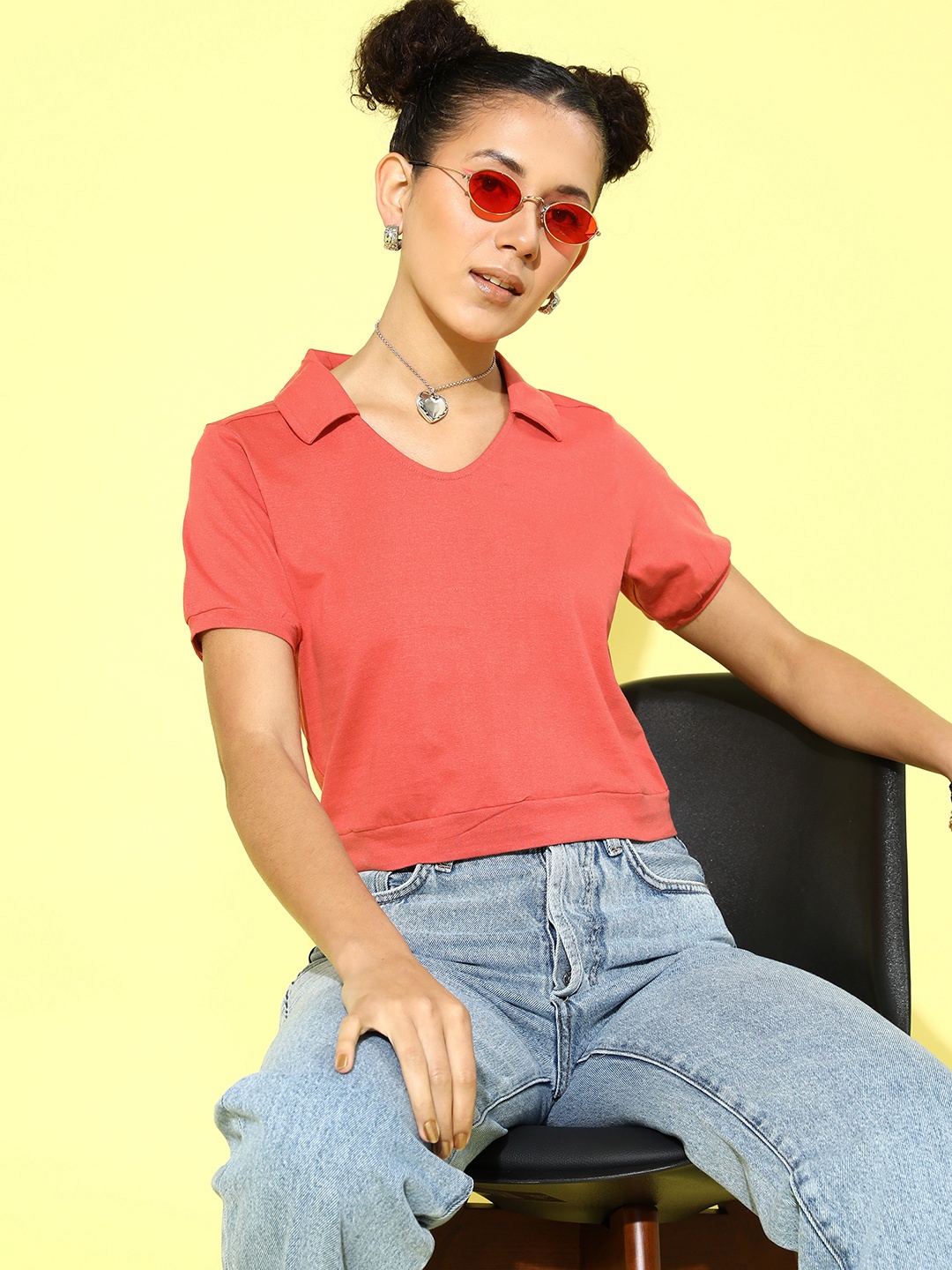 

DressBerry Polo Collar Pure Cotton T-shirt, Coral