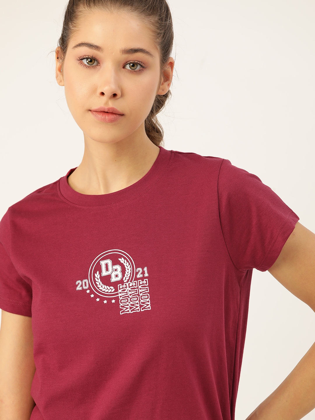 

DressBerry Women Maroon Typography Printed Sustainable & Recycled T-shirt