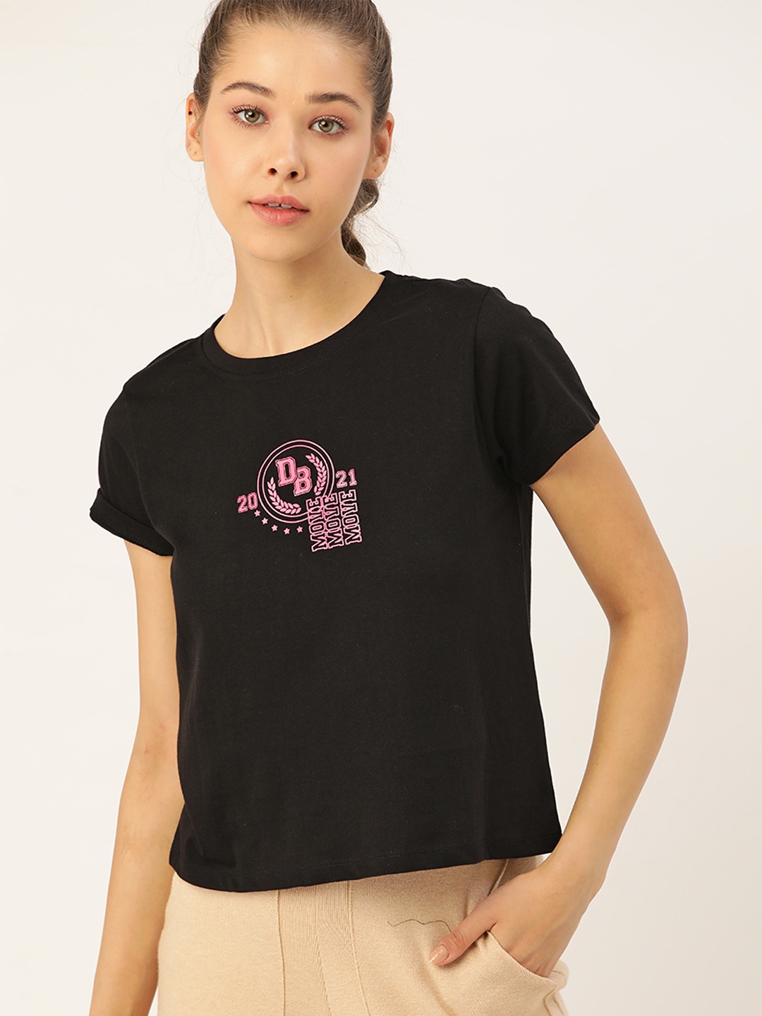 

DressBerry Women Black Typography Printed Sustainable & Recycled T-shirt