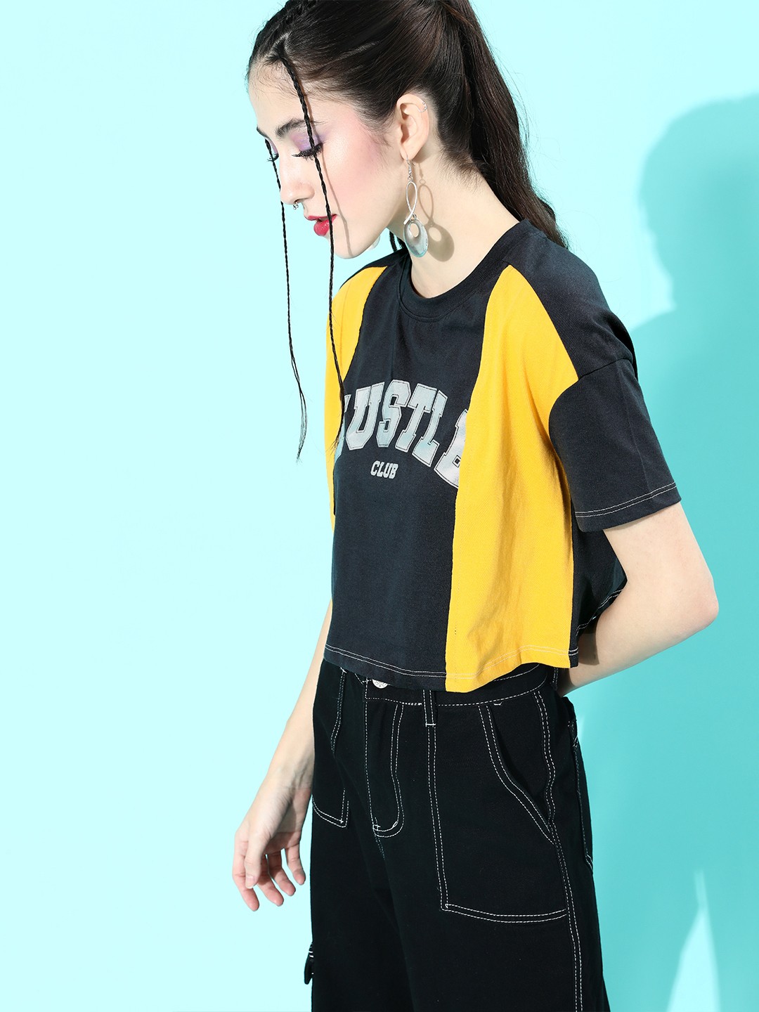 

DressBerry Women Stylish Black Typography Cropped Sustainable & Recycled T-shirt
