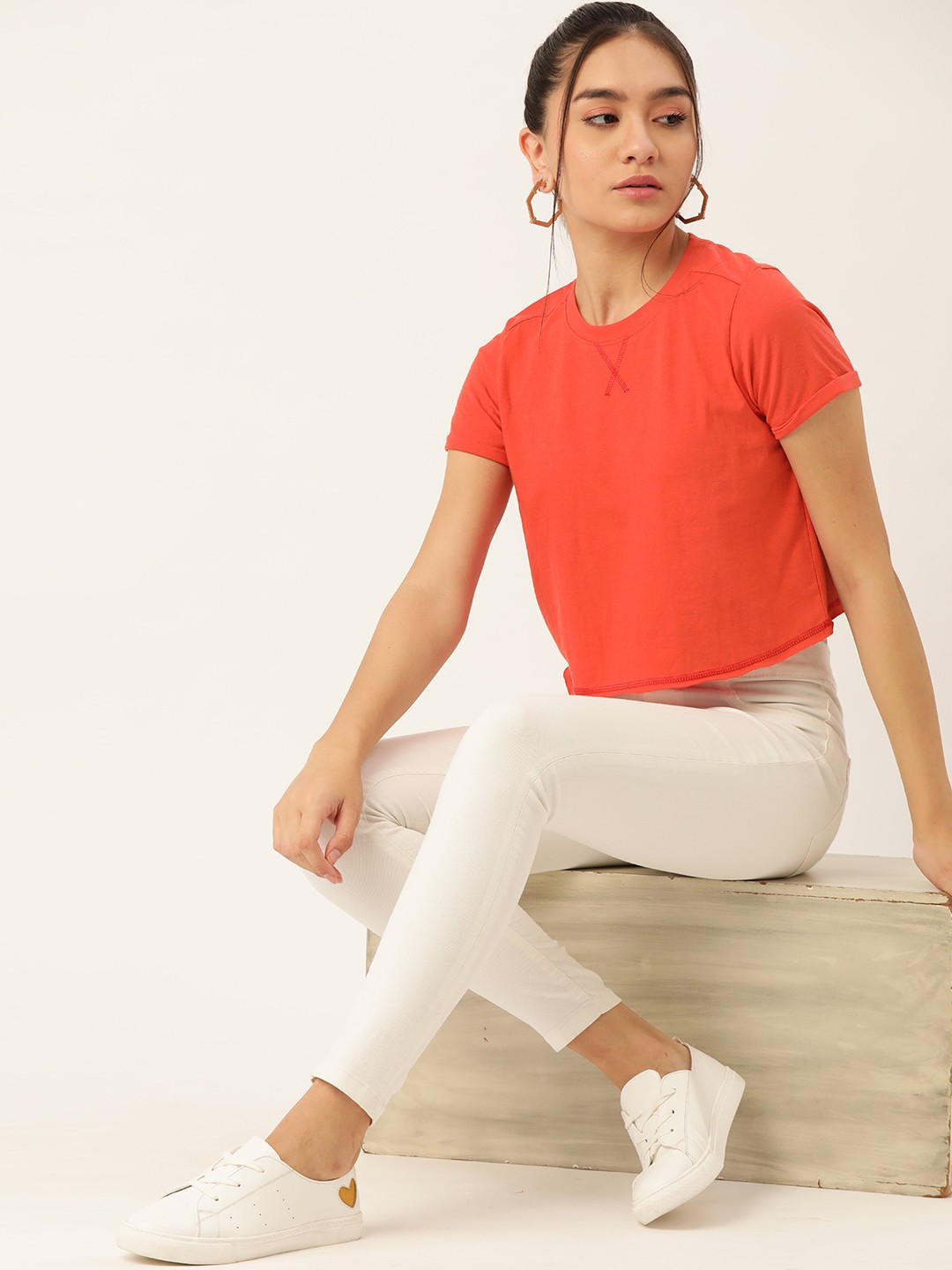 

DressBerry Women Orange Solid Crop Sustainable & Recycled T-shirt