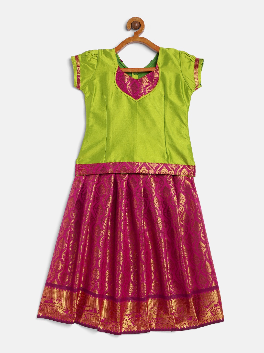 

Baby Lakshmi Girls Green & Pink Woven Design Ready to Wear Lehenga & Choli