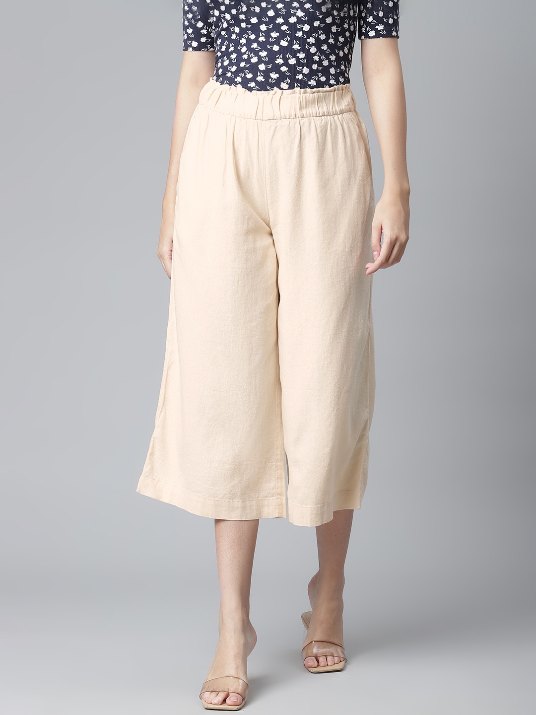 

Marks & Spencer Women Beige Pure Linen Solid Culottes
