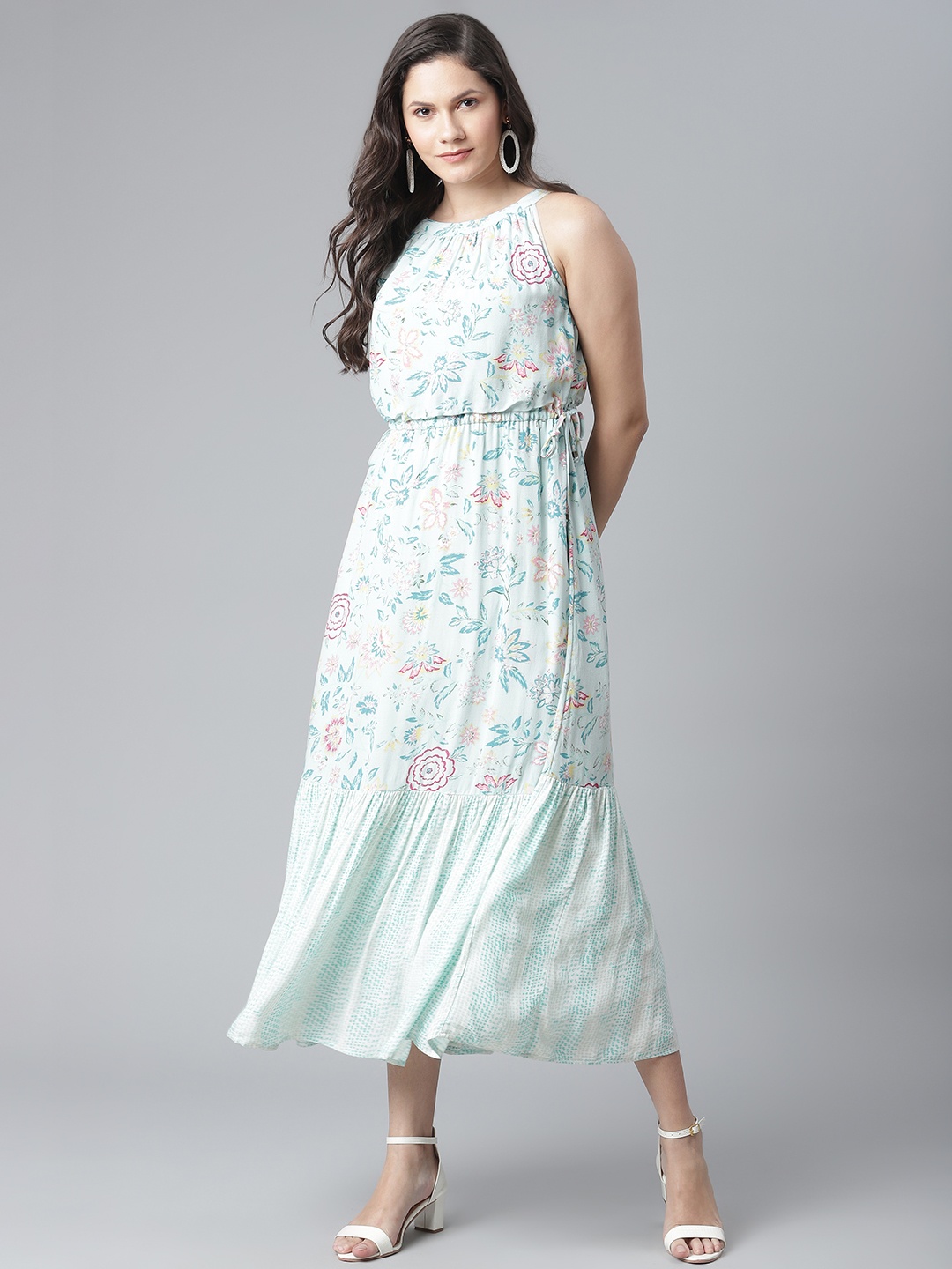 

Marks & Spencer Blue & Pink Floral Print Maxi Dress